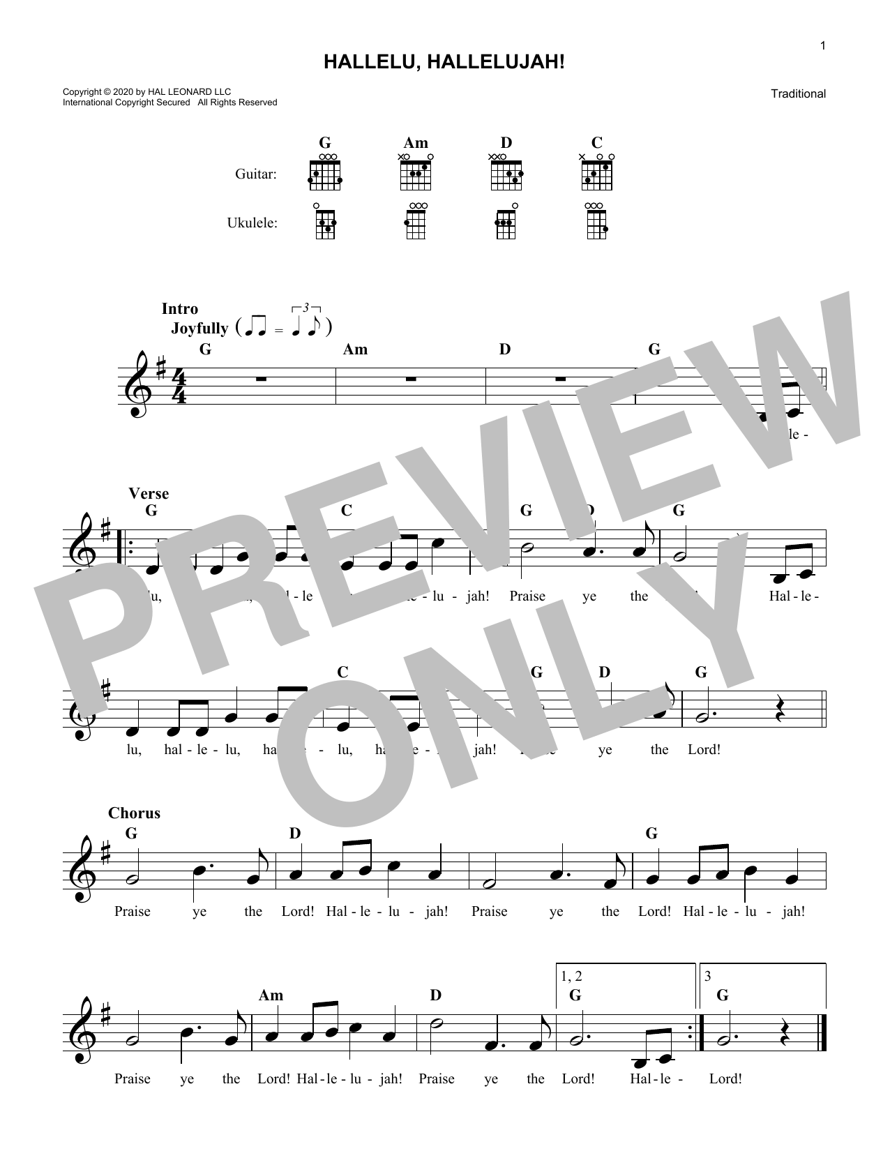 Hallelu, Hallelujah! (Lead Sheet / Fake Book) von Traditional