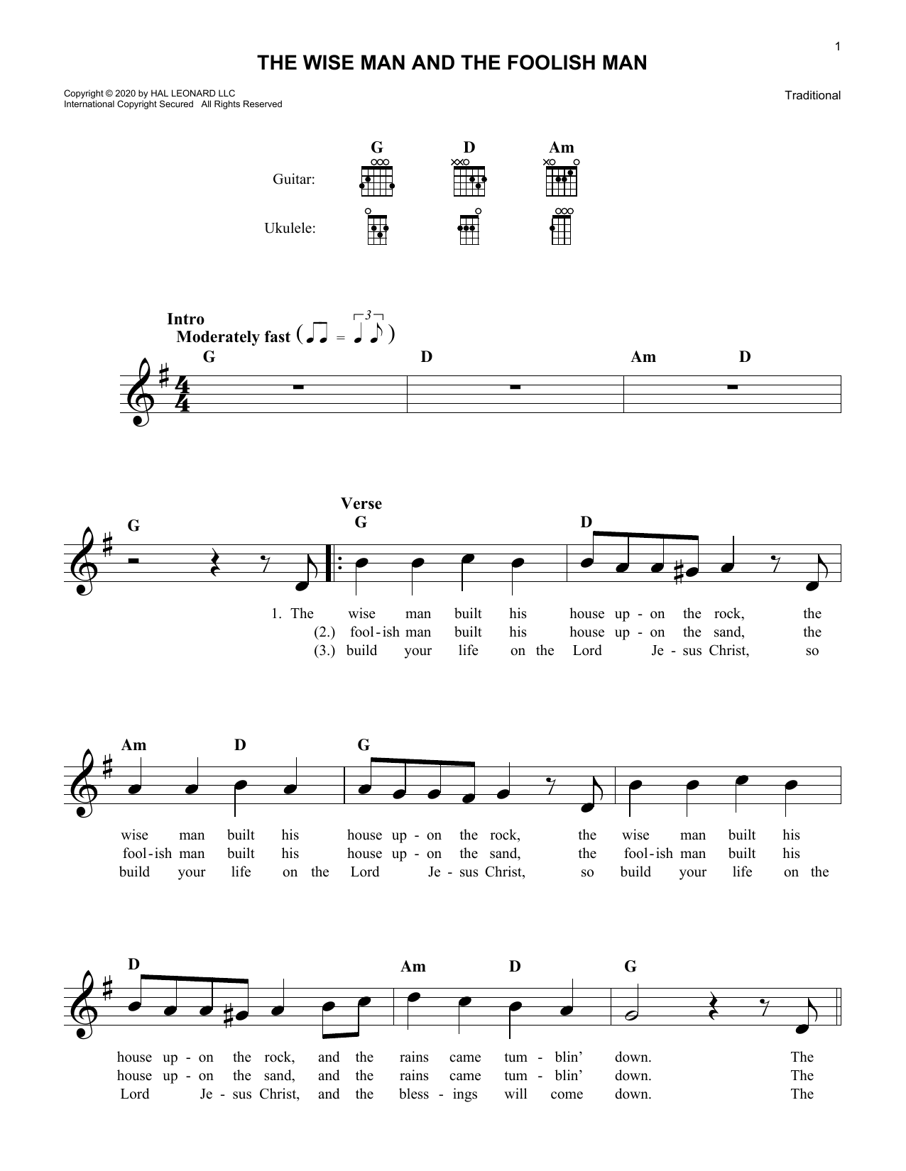 The Wise Man And The Foolish Man (Lead Sheet / Fake Book) von Traditional