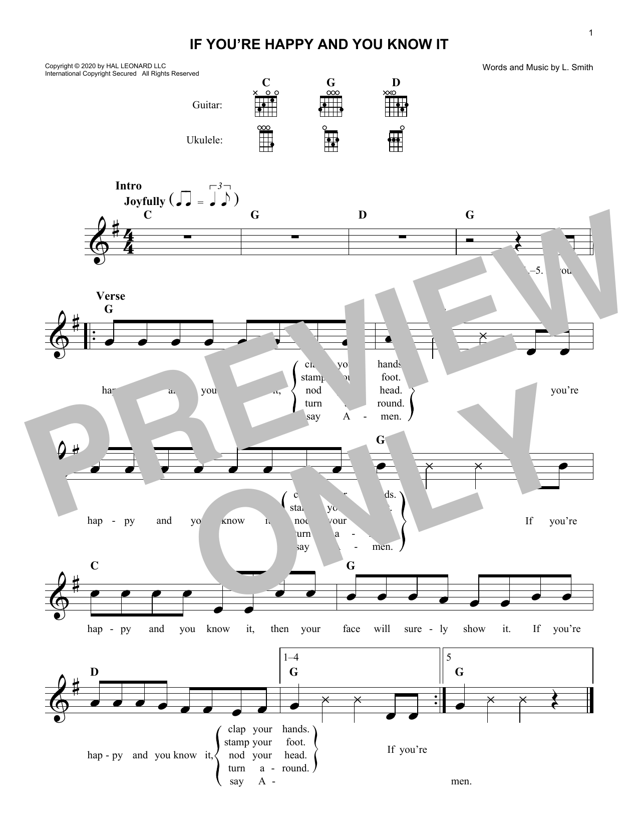 If You're Happy And You Know It (Lead Sheet / Fake Book) von L. Smith