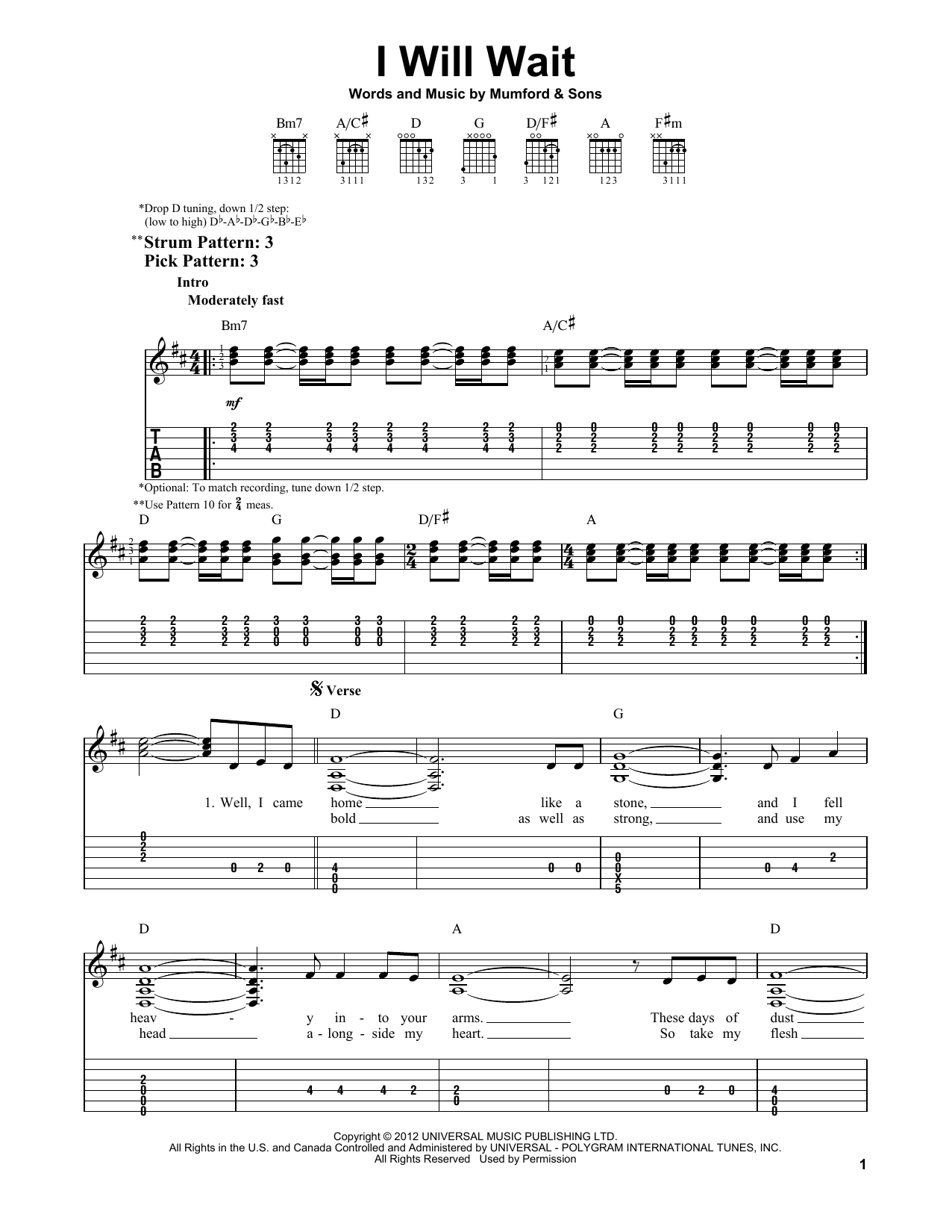 I Will Wait (Easy Guitar Tab) von Mumford & Sons