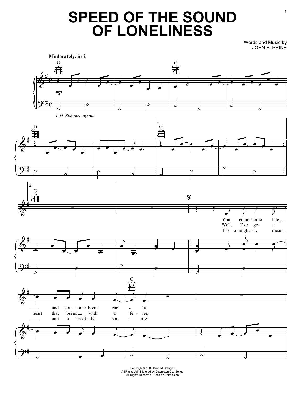 Speed Of The Sound Of Loneliness (Piano, Vocal & Guitar Chords (Right-Hand Melody)) von John Prine