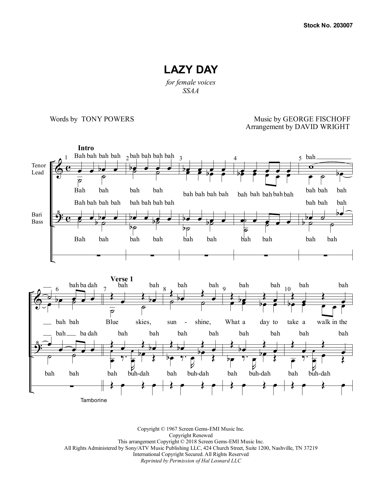 Lazy Day (arr. David Wright) (SSAA Choir) von The Gas House Gang