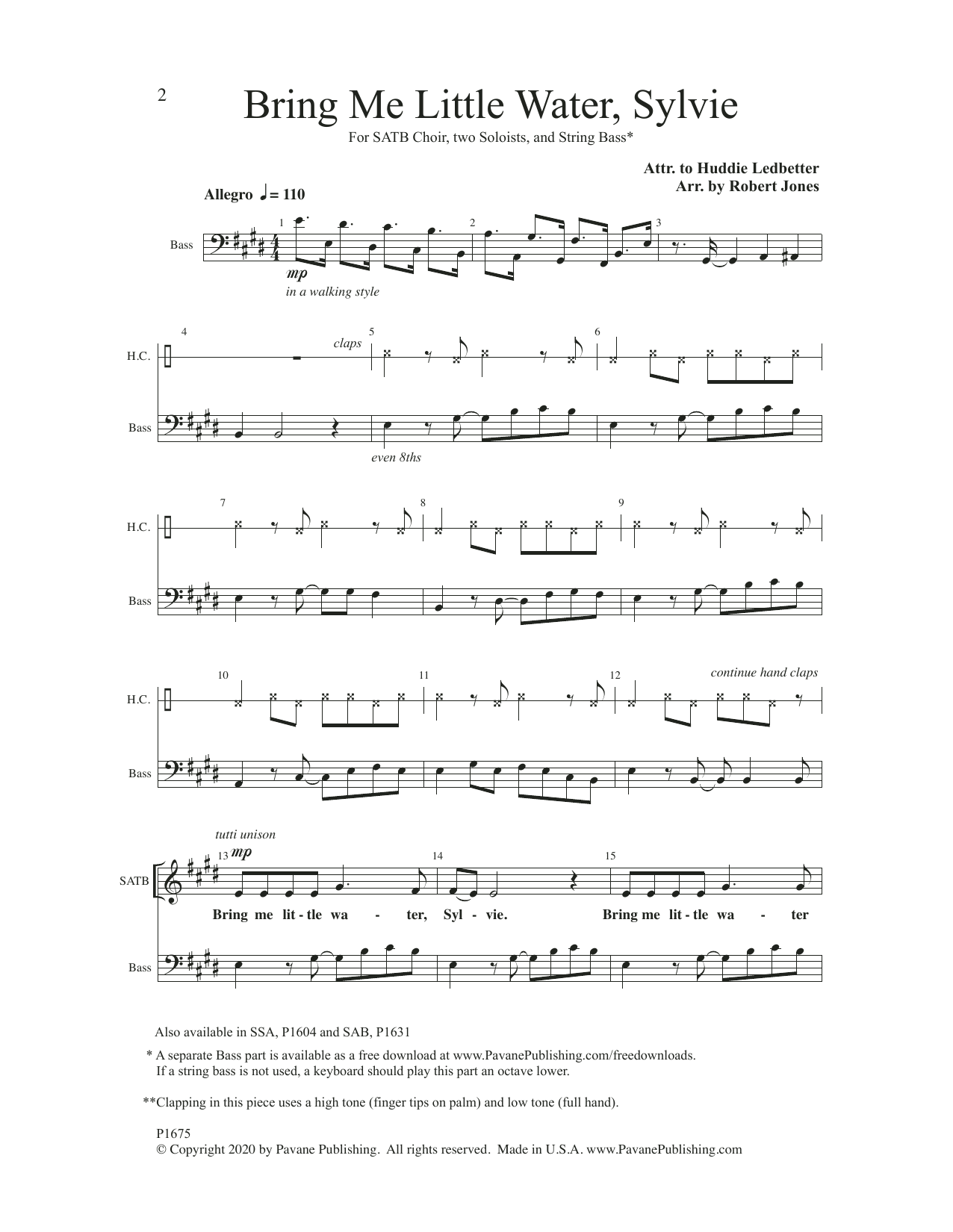 Bring Me little Water, Sylvie (SATB Choir) von Robert Jones