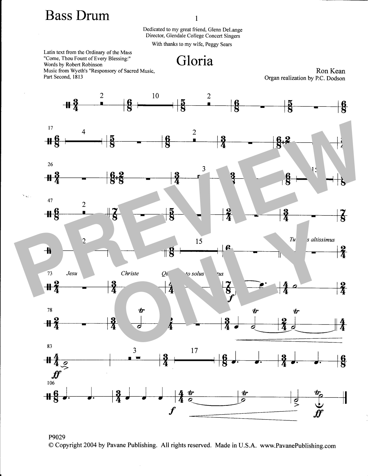 Gloria - Bass Drum (Choir Instrumental Pak) von Ron Kean