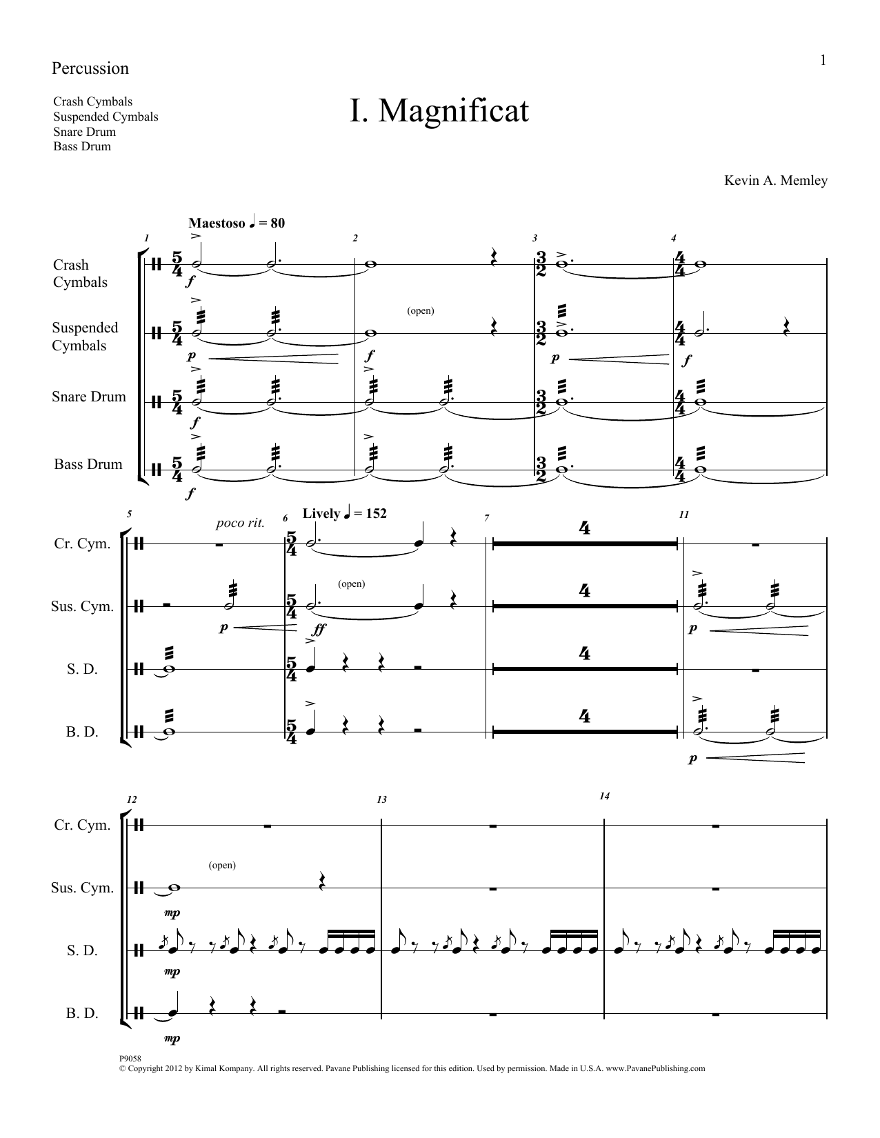 Magnificat (Brass and Percussion) (Parts) - Percussion (Choir Instrumental Pak) von Kevin Memley