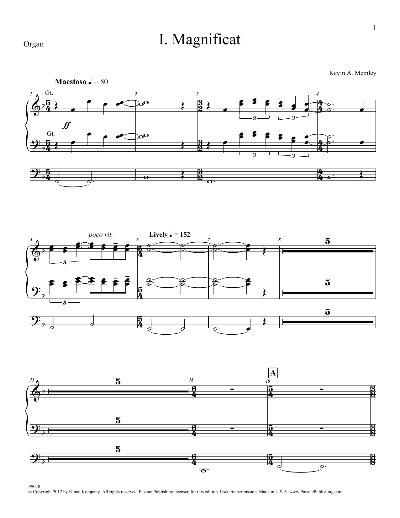 Magnificat (Brass and Percussion) (Parts) - Organ (Choir Instrumental Pak) von Kevin Memley