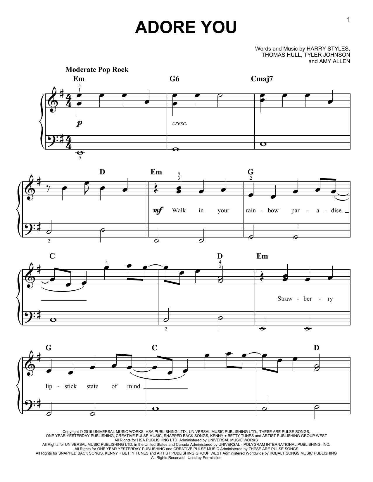 Adore You (Very Easy Piano) von Harry Styles