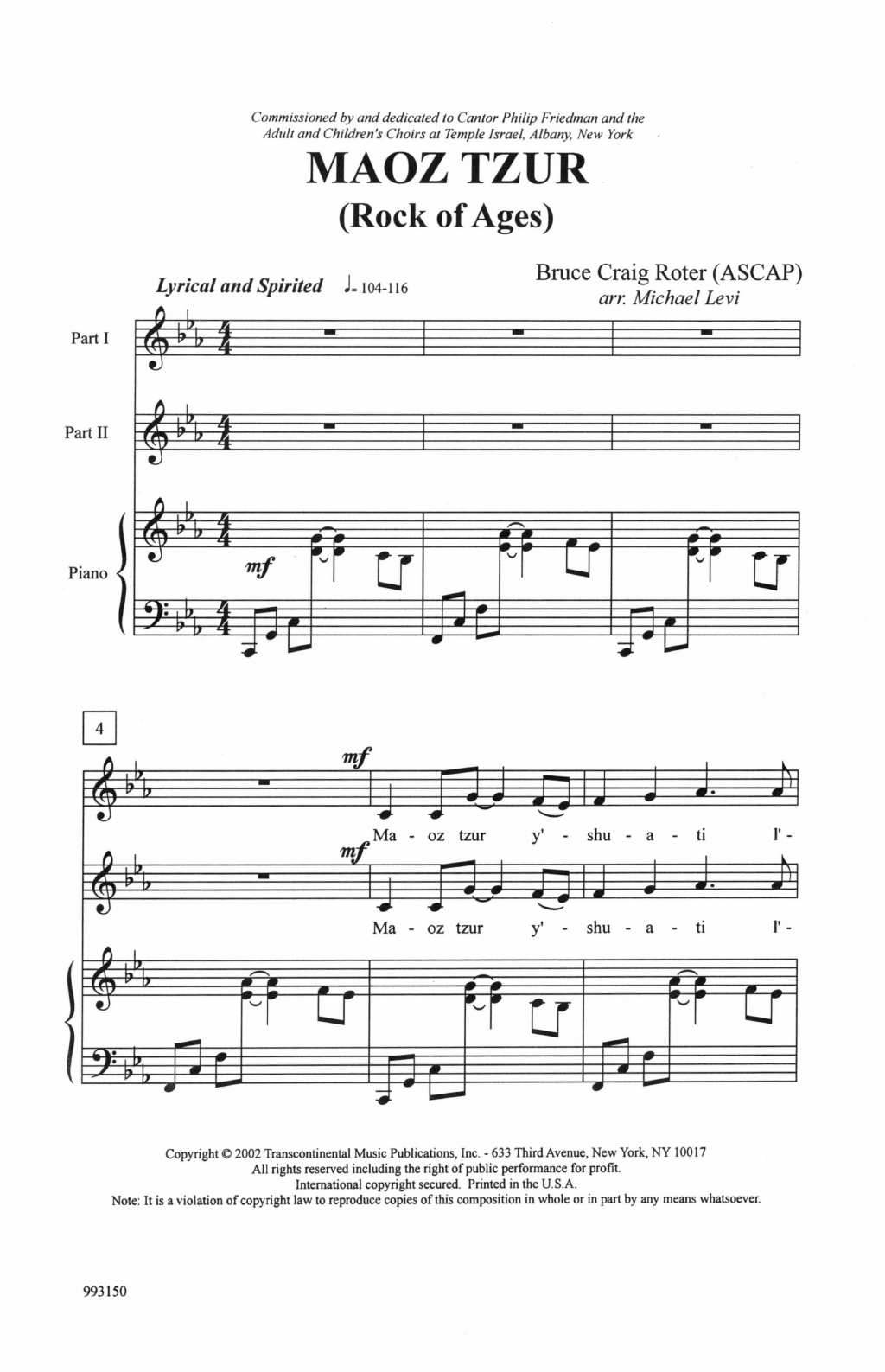 Maoz Tsur (Rock of Ages) (arr. Michael Levi) (2-Part Choir) von Bruce Craig Roter
