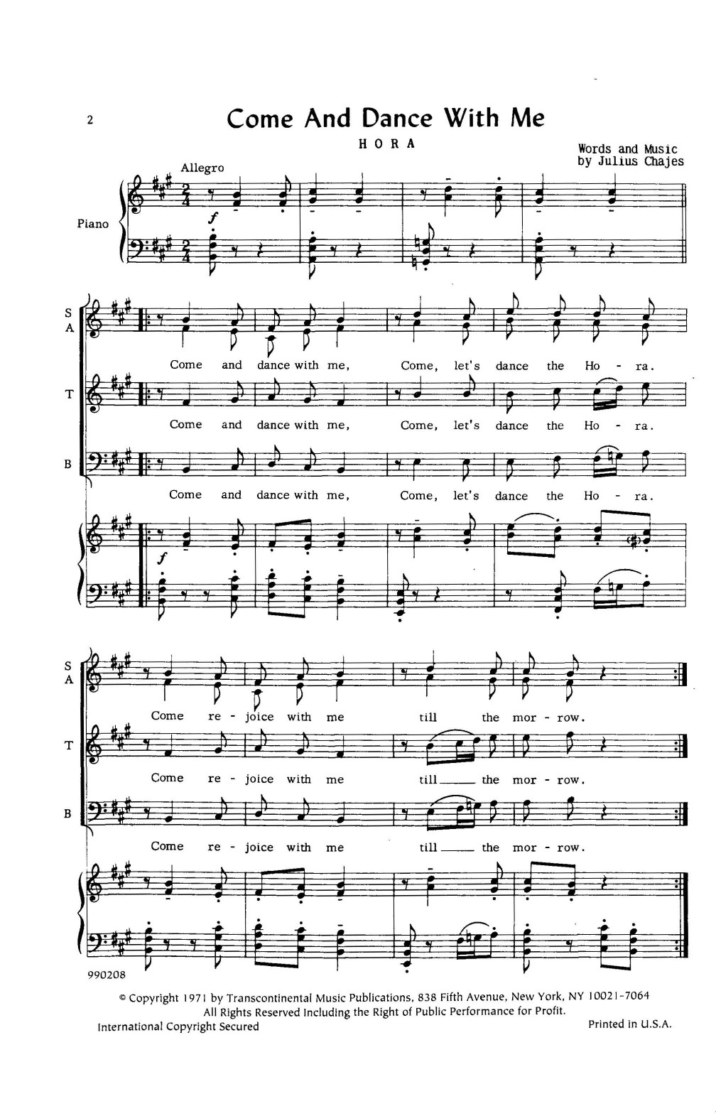Come And Dance With Me (Hora) (SATB Choir) von Julius Chajes