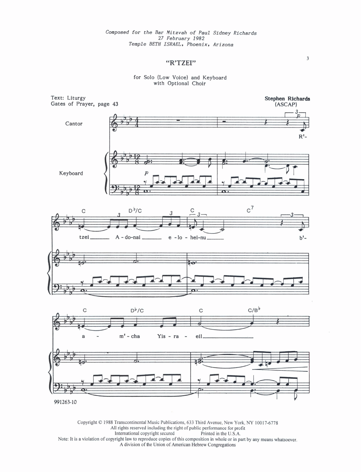 R'Tzei (for Solo Low Voice with optional SATB Choir) (SATB Choir) von Stephen Richards