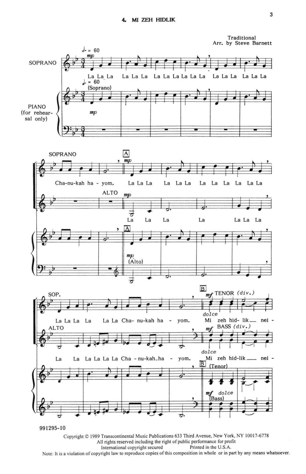 Mi Zeh Hidlik (SATB Choir) von Steve Barnett