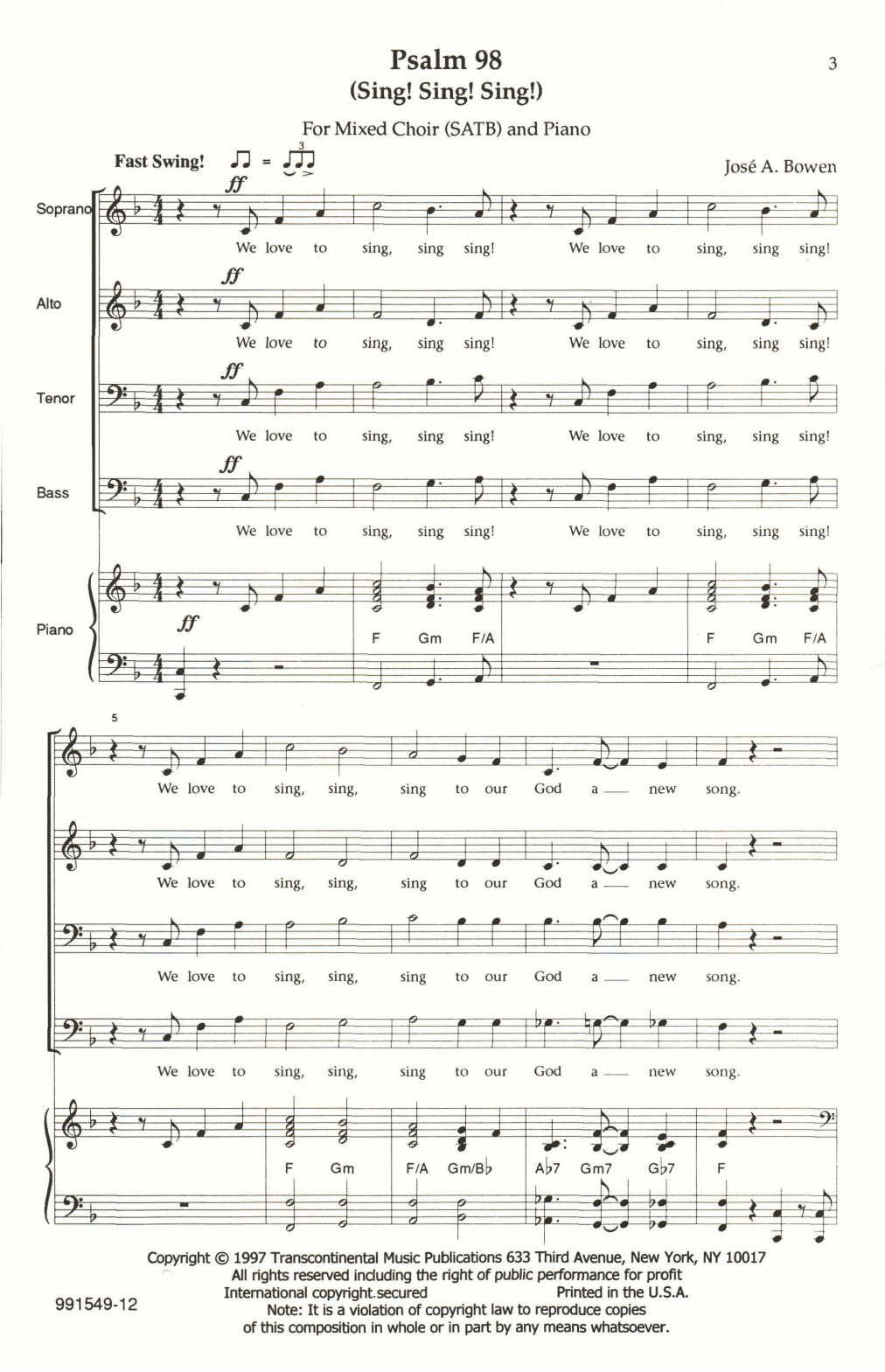 Psalm 98 (Sing! Sing! Sing!) (SATB Choir) von Jose Bowen
