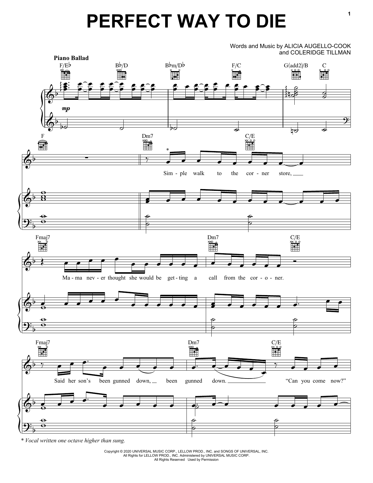 Perfect Way To Die (Piano, Vocal & Guitar Chords (Right-Hand Melody)) von Alicia Keys