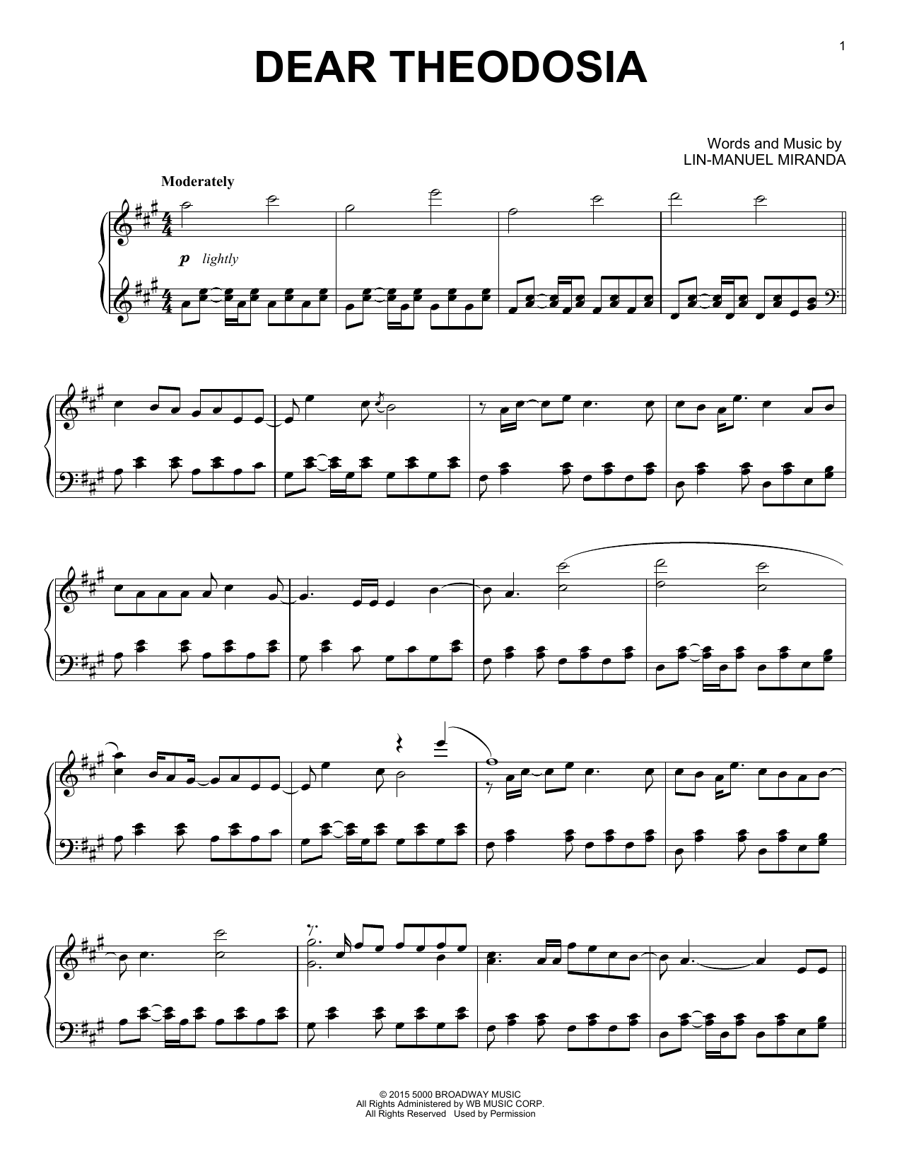 Dear Theodosia (from Hamilton) (arr. David Pearl) (Piano Solo) von Lin-Manuel Miranda