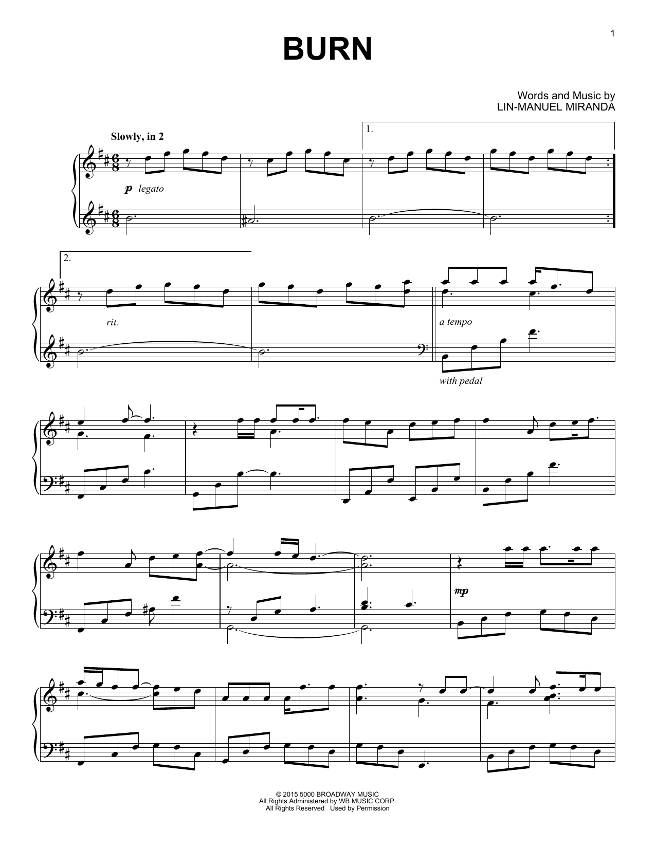 Burn (from Hamilton) (arr. David Pearl) (Piano Solo) von Lin-Manuel Miranda