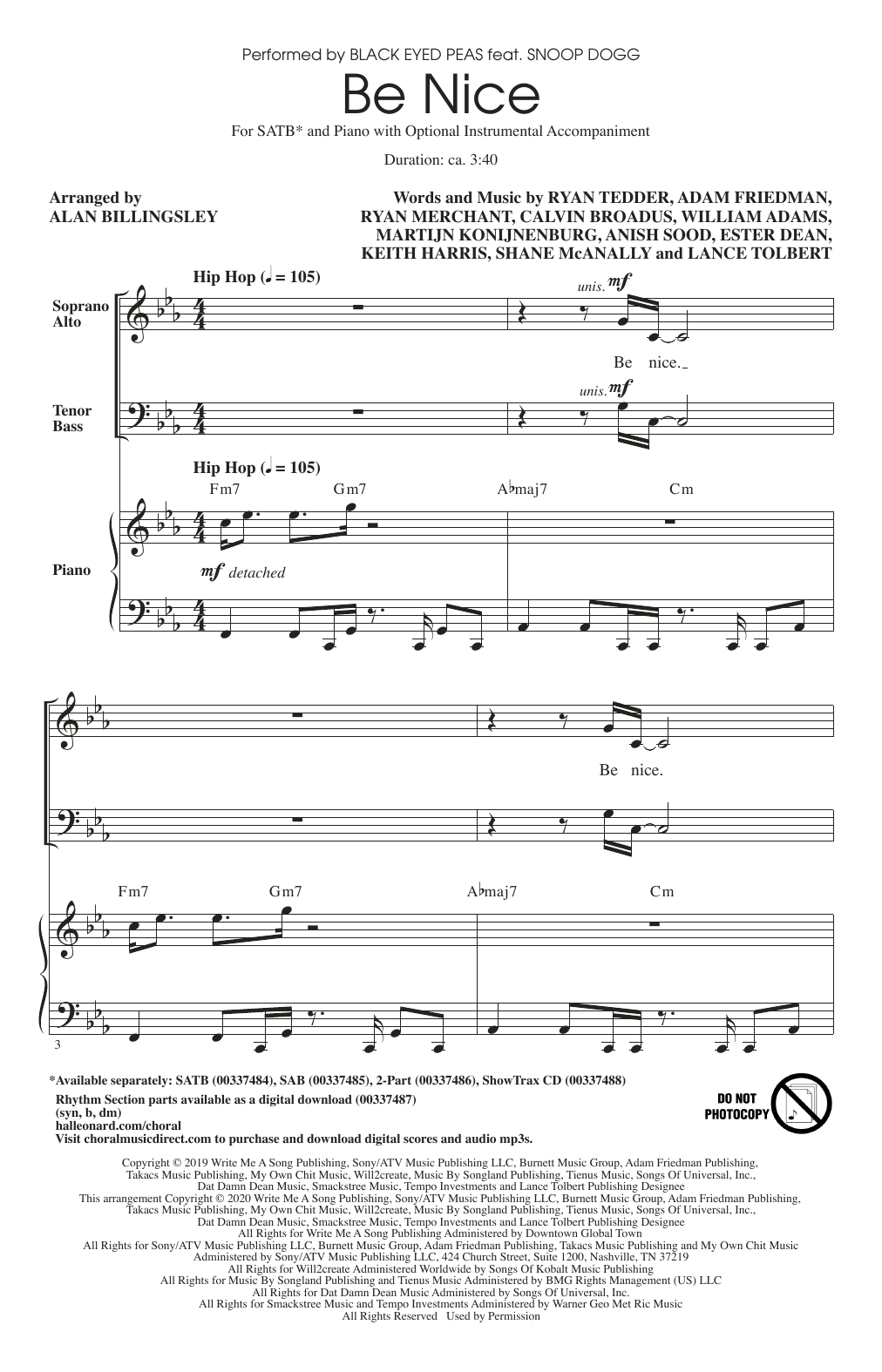 Be Nice (feat. Snoop Dogg) (arr. Alan Billingsley) (SATB Choir) von Black Eyed Peas