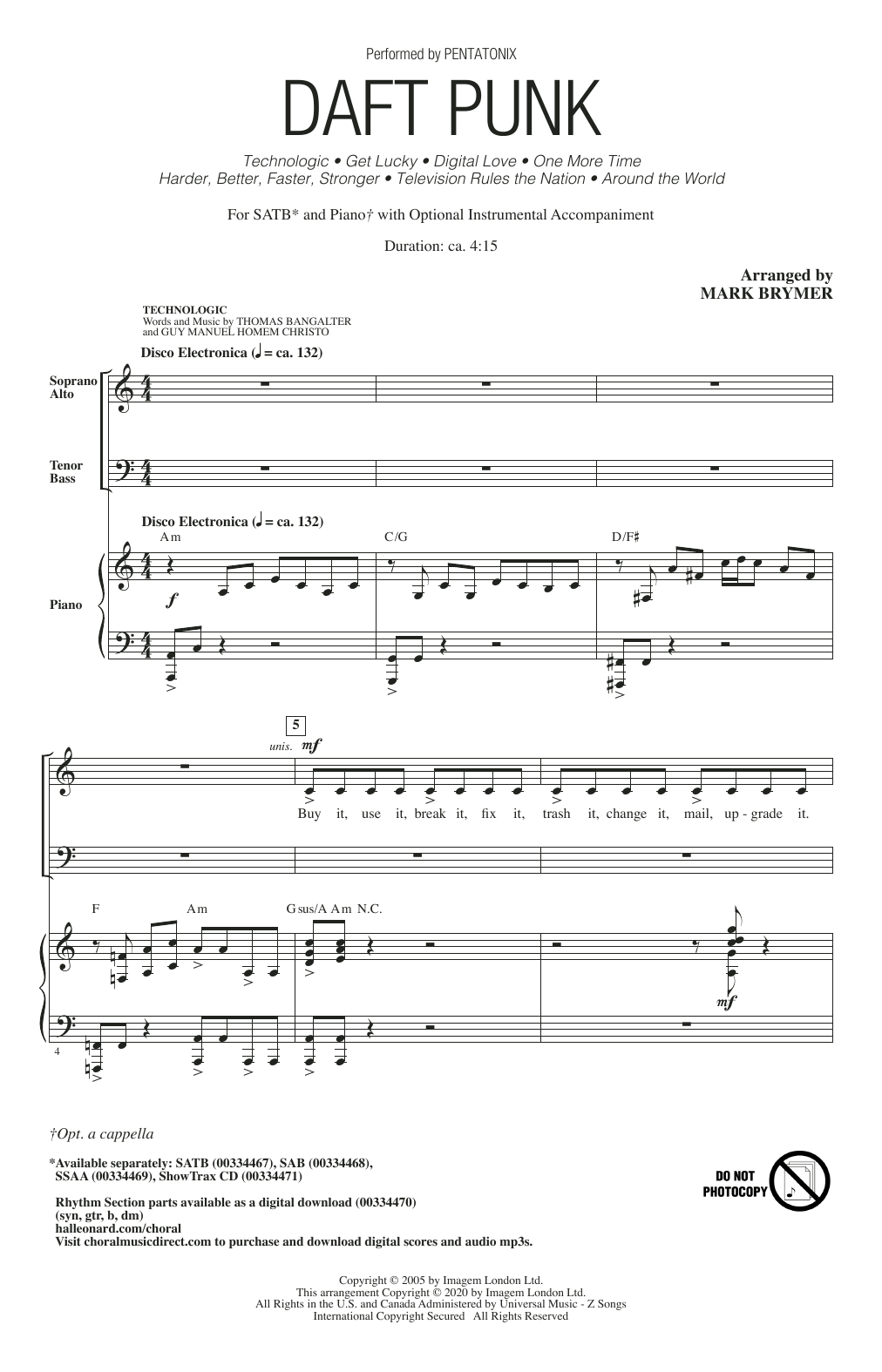 Daft Punk (Choral Medley) (arr. Mark Brymer) (SATB Choir) von Pentatonix