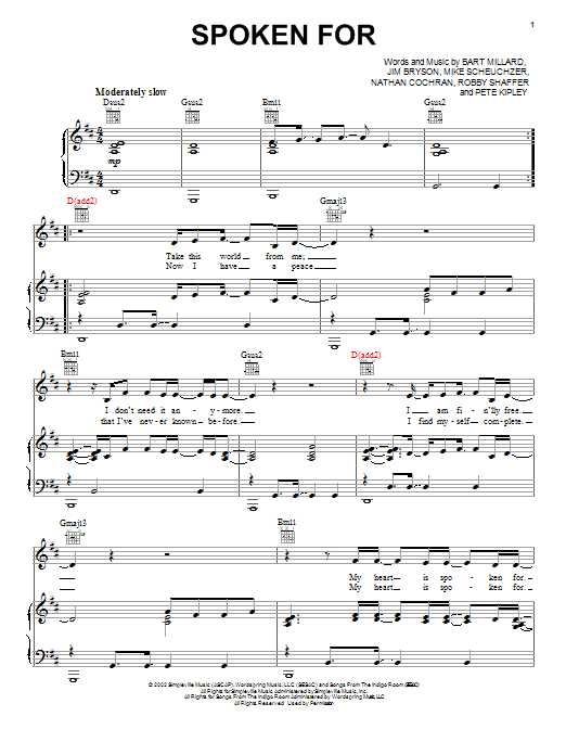 Spoken For (Piano, Vocal & Guitar Chords (Right-Hand Melody)) von MercyMe