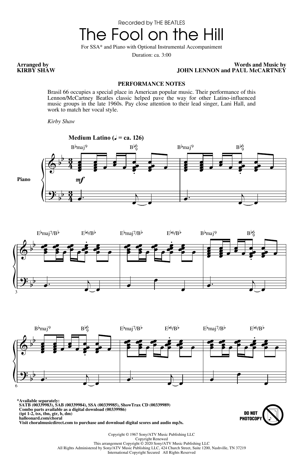 The Fool On The Hill (arr. Kirby Shaw) (SSA Choir) von The Beatles