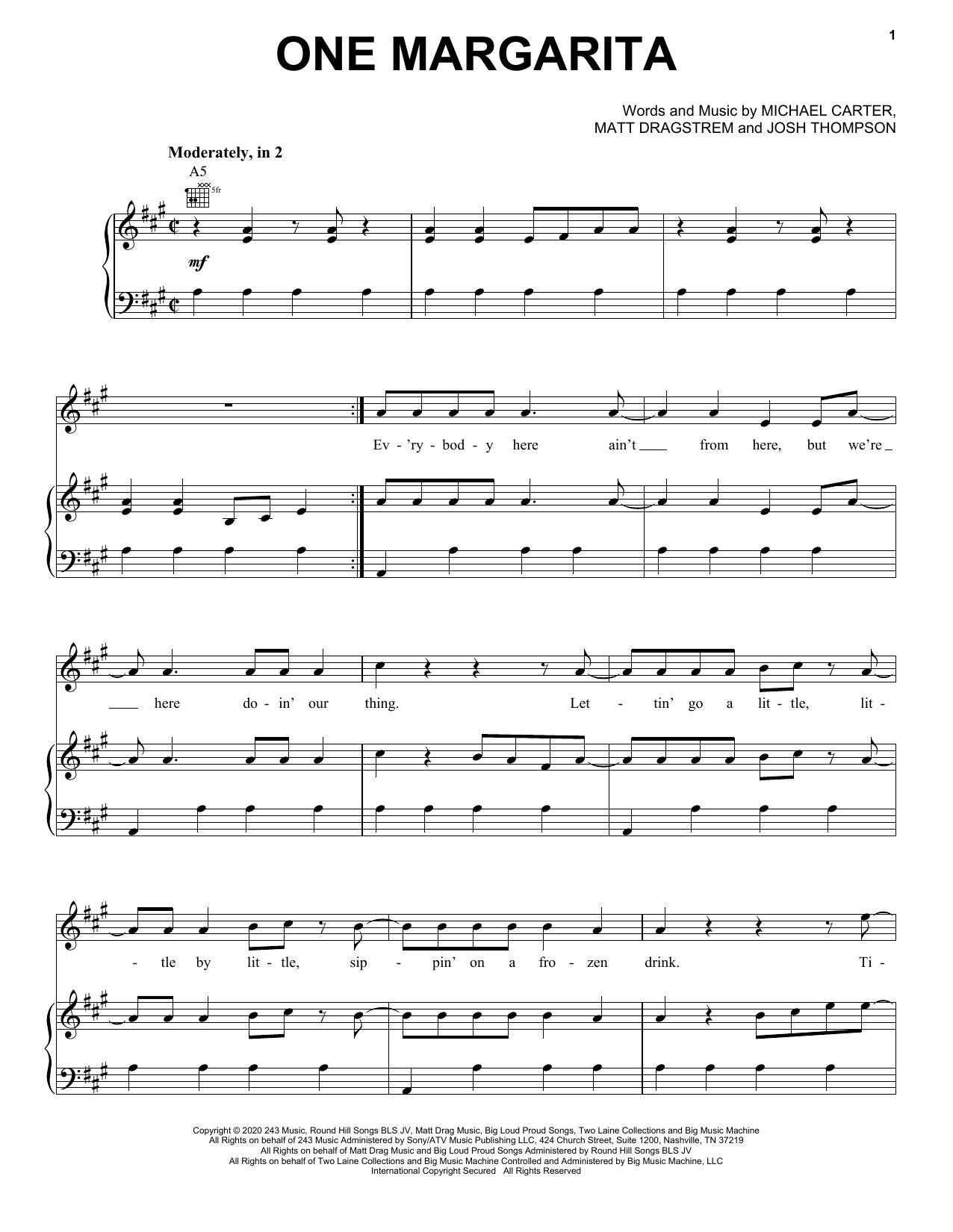 One Margarita (Piano, Vocal & Guitar Chords (Right-Hand Melody)) von Luke Bryan