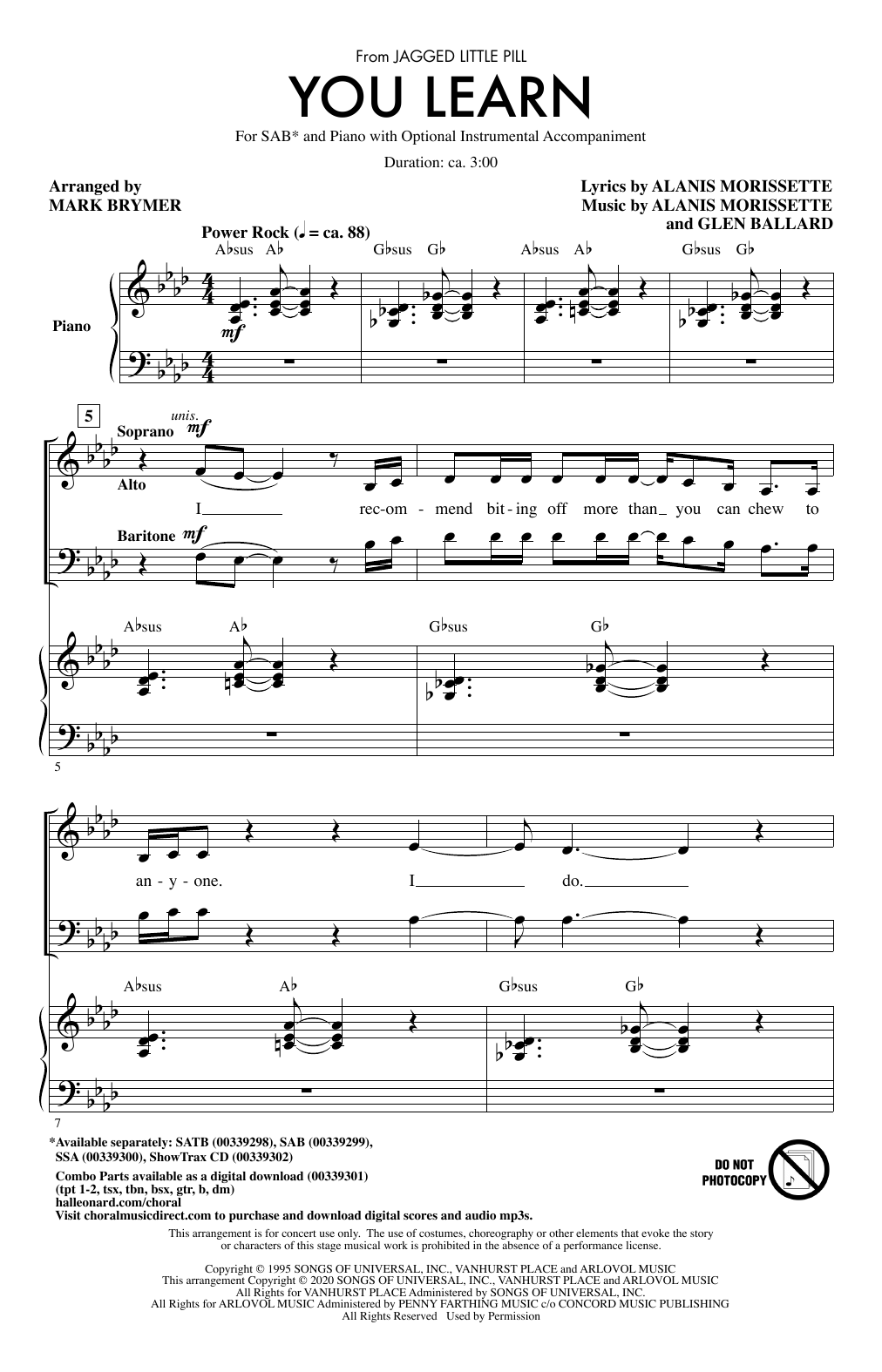 You Learn (from Jagged Little Pill) (arr. Mark Brymer) (SAB Choir) von Alanis Morissette