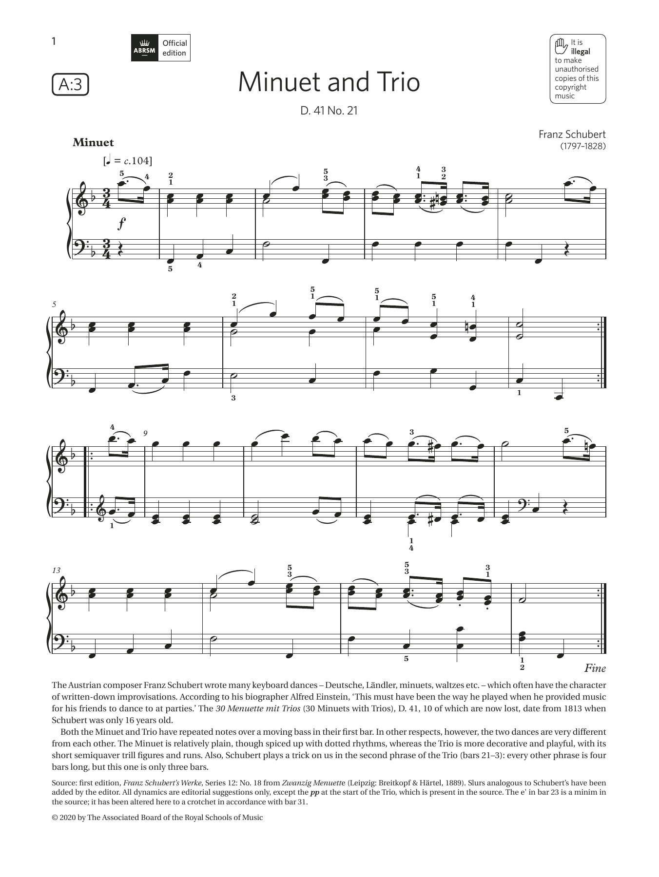 Minuet and Trio (Grade 4, list A3, from the ABRSM Piano Syllabus 2021 & 2022) (Piano Solo) von Franz Schubert