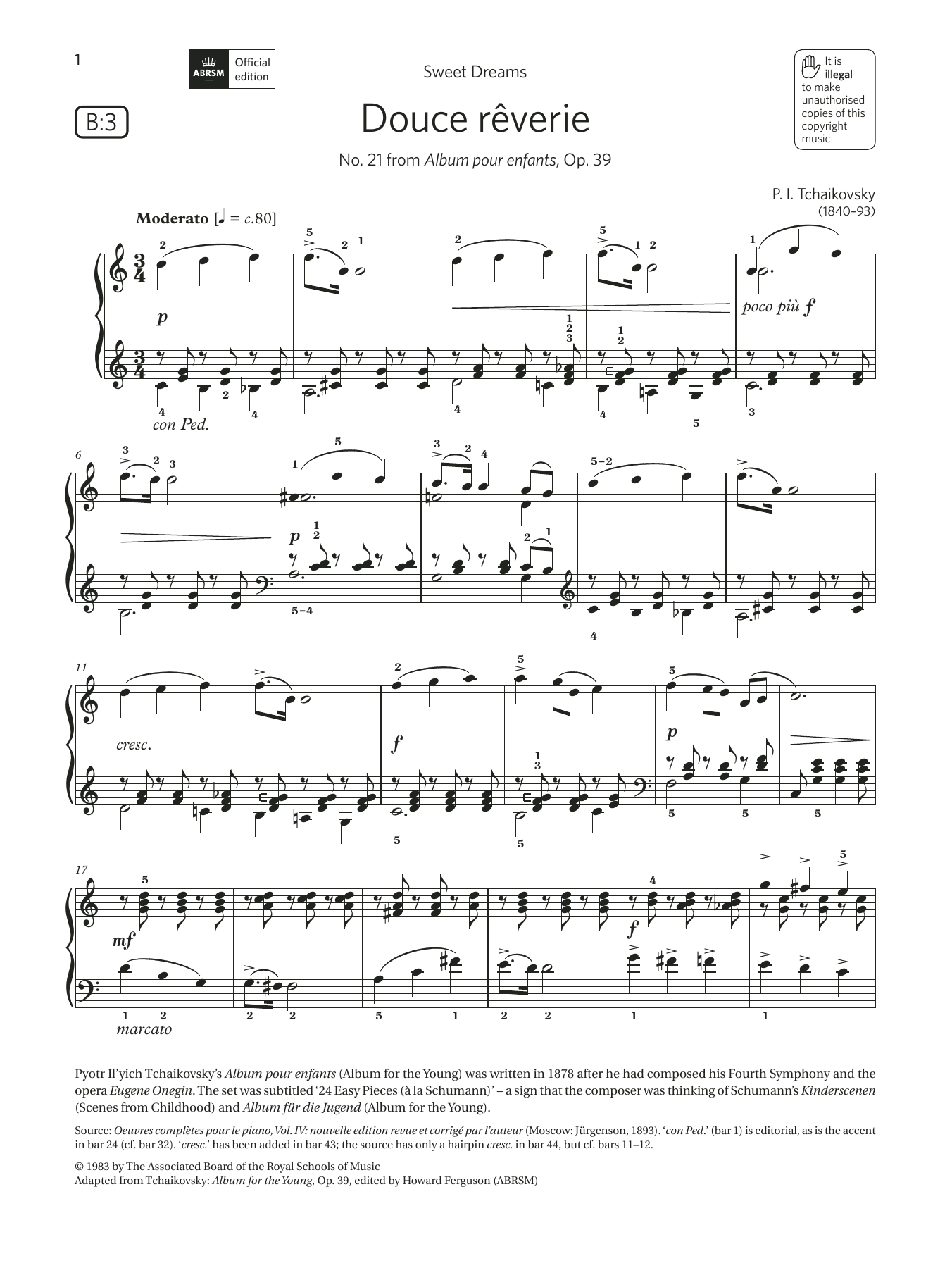 Douce rverie (Grade 5, list B3, from the ABRSM Piano Syllabus 2021 & 2022) (Piano Solo) von Pyotr Il'yich Tchaikovsky