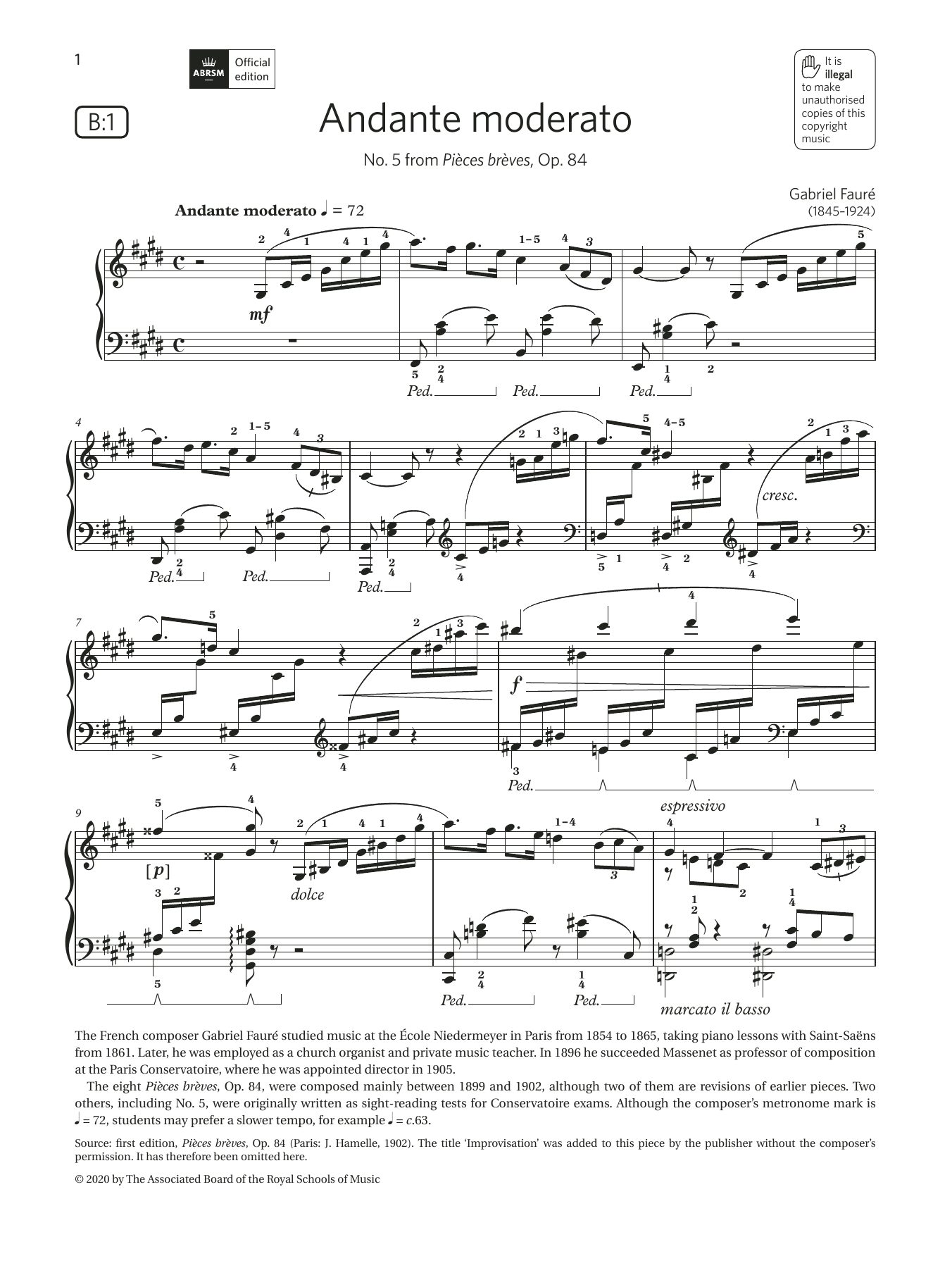 Andante moderato (Grade 7, list B1, from the ABRSM Piano Syllabus 2021 & 2022) (Piano Solo) von Gabriel Faure