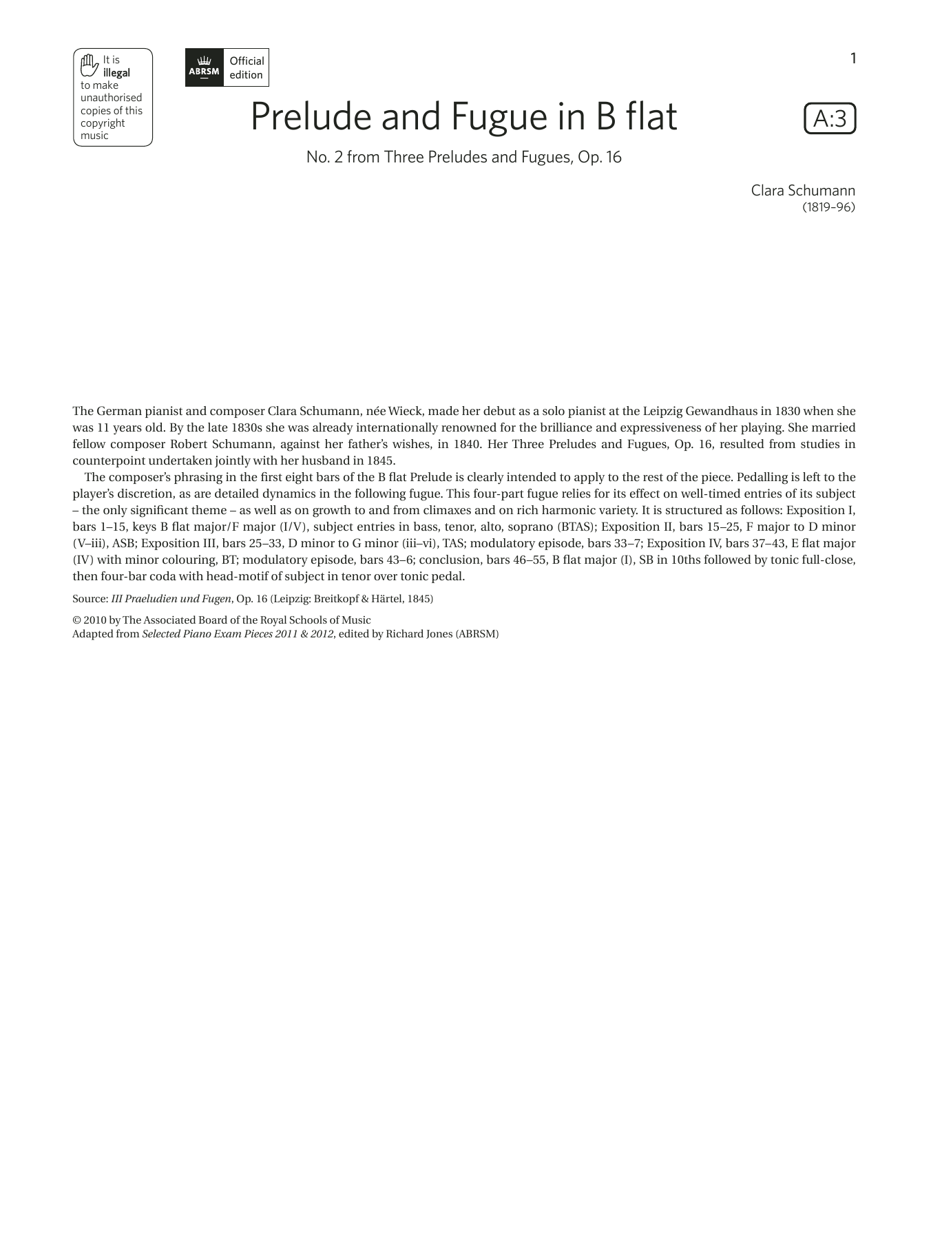 Prelude and Fugue in B flat (Grade 8, list A3, from the ABRSM Piano Syllabus 2021 & 2022) (Piano Solo) von Clara Schumann