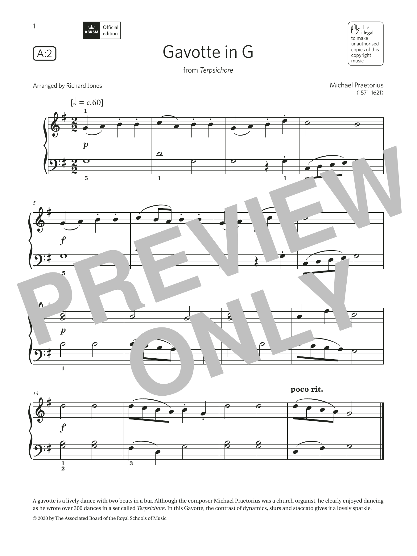 Gavotte in G (Grade Initial, list A2, from the ABRSM Piano Syllabus 2021 & 2022) (Piano Solo) von Michael Praetorius