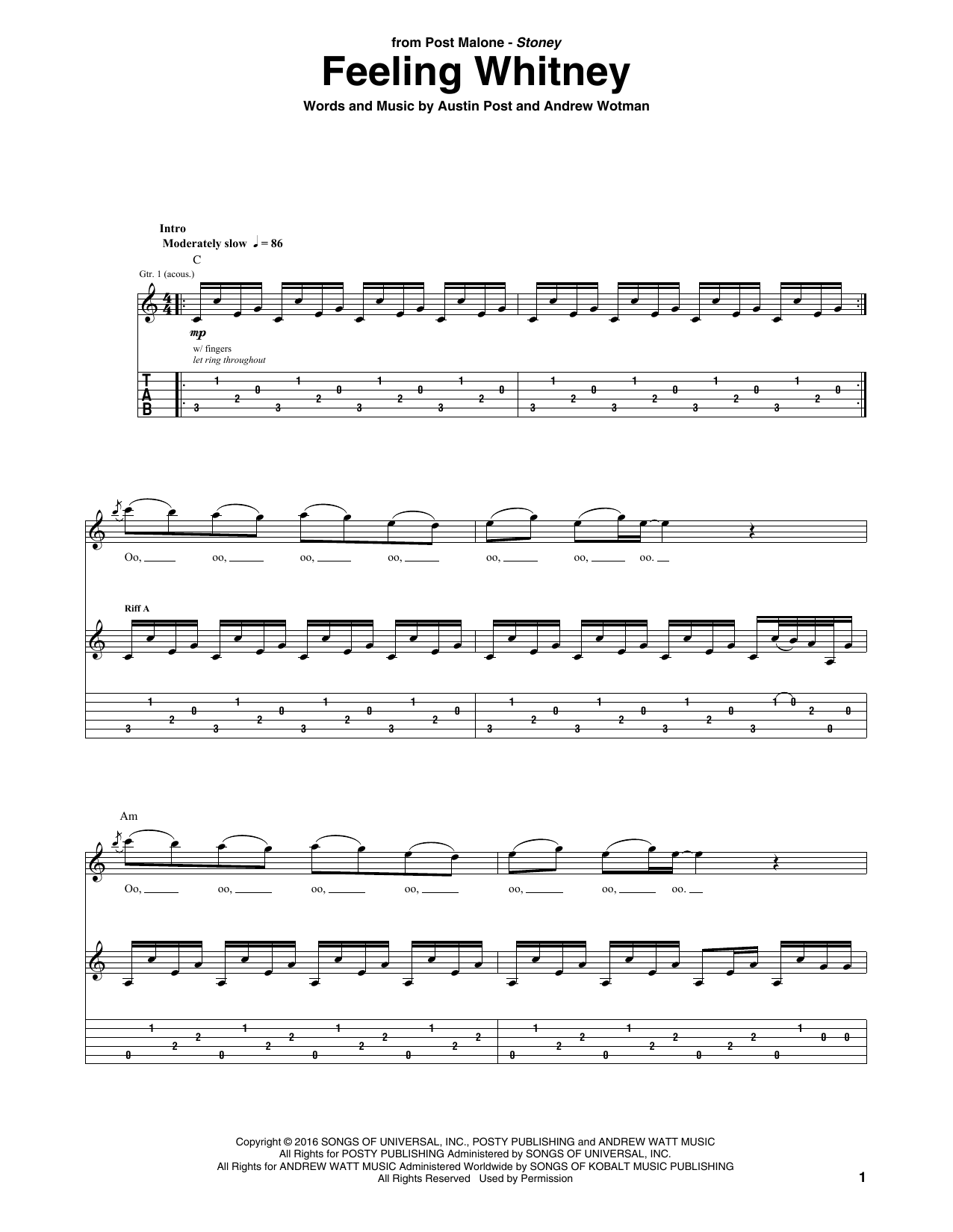 Feeling Whitney (Guitar Tab) von Post Malone