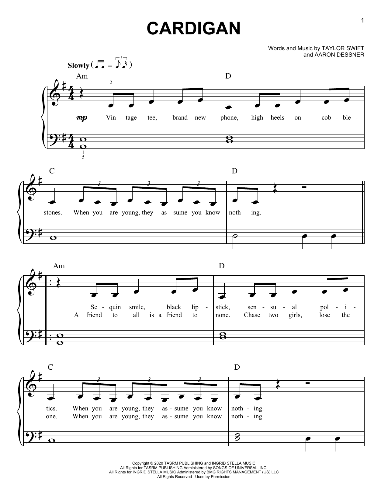 cardigan (Easy Piano) von Taylor Swift
