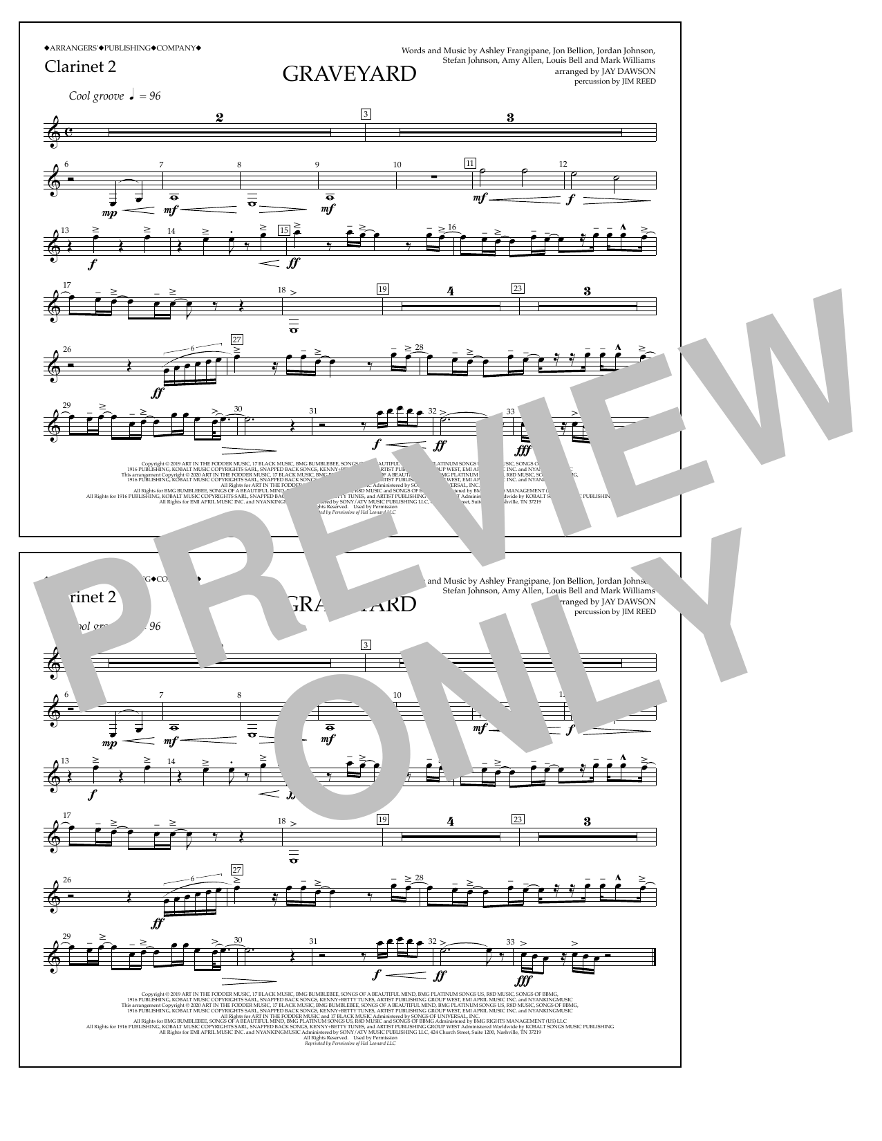 Graveyard (arr. Jay Dawson) - Clarinet 2 (Marching Band) von Halsey