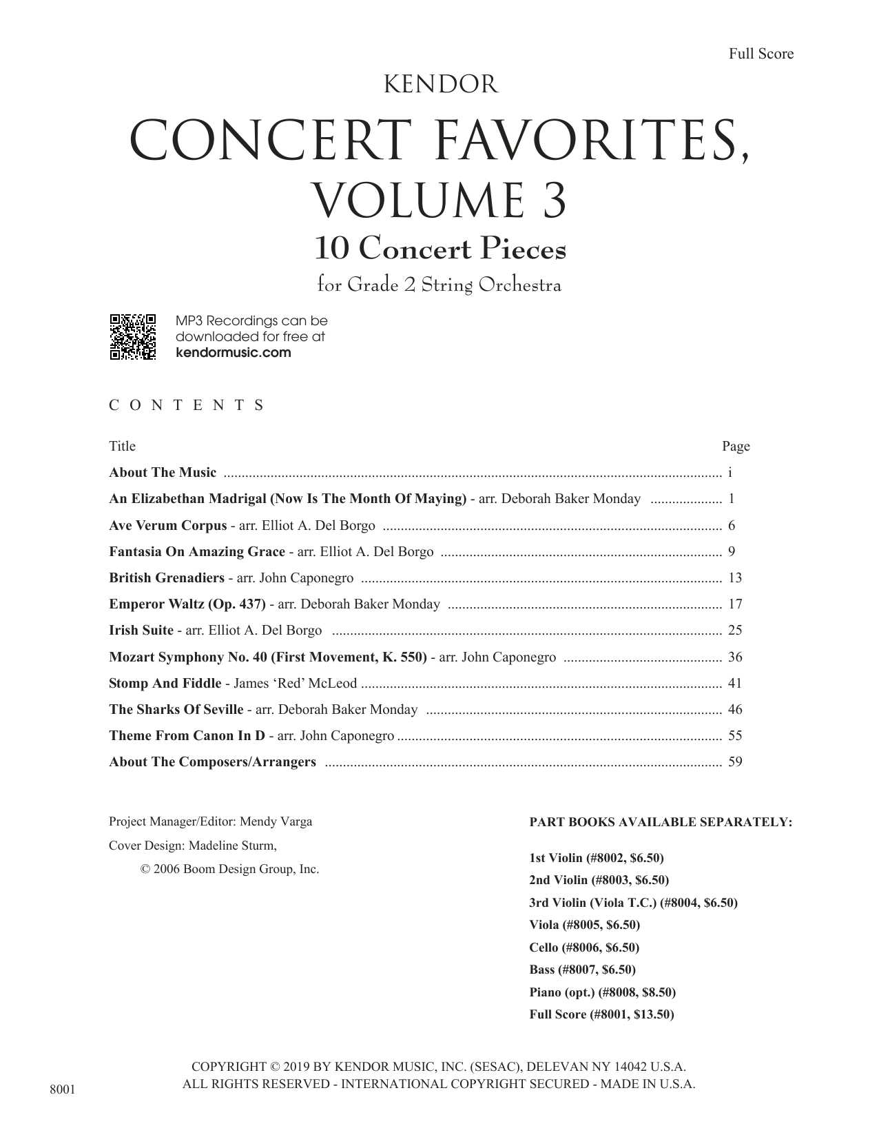 Kendor Concert Favorites, Volume 3 - Full Score (String Ensemble) von Various