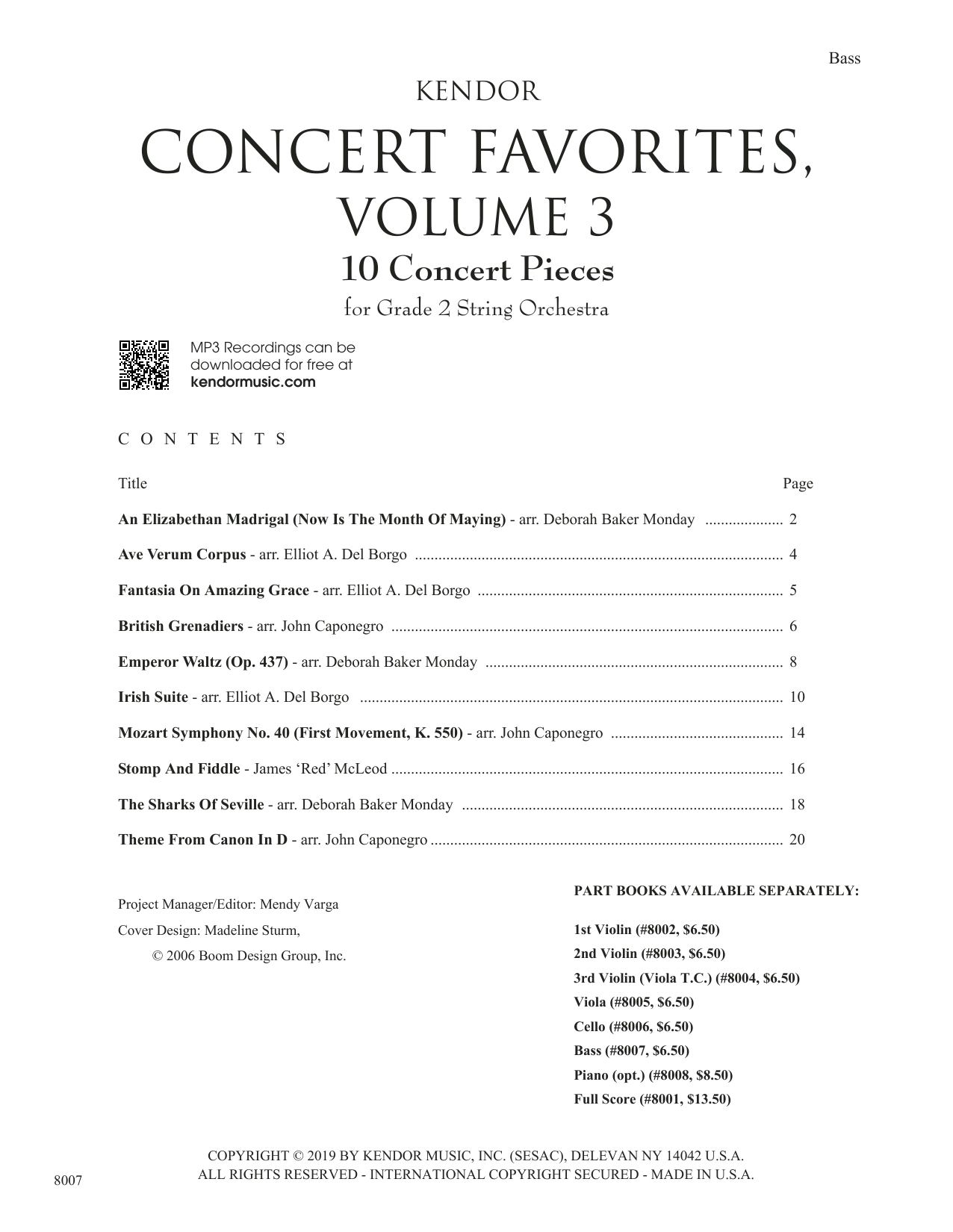 Kendor Concert Favorites, Volume 3 - Bass (String Ensemble) von Various