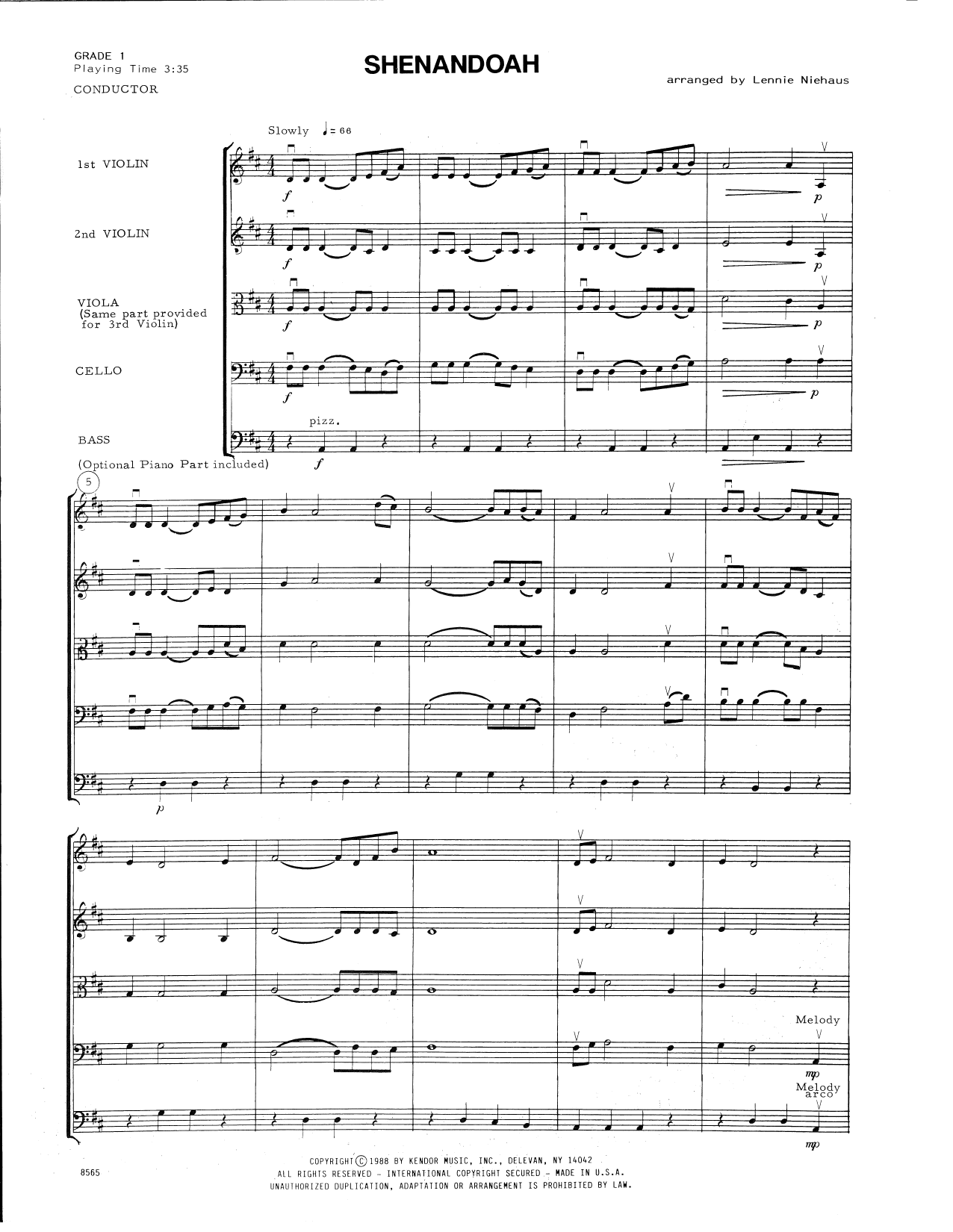 Shenandoah (arr. Lennie Niehaus) - Full Score (Orchestra) von Traditional