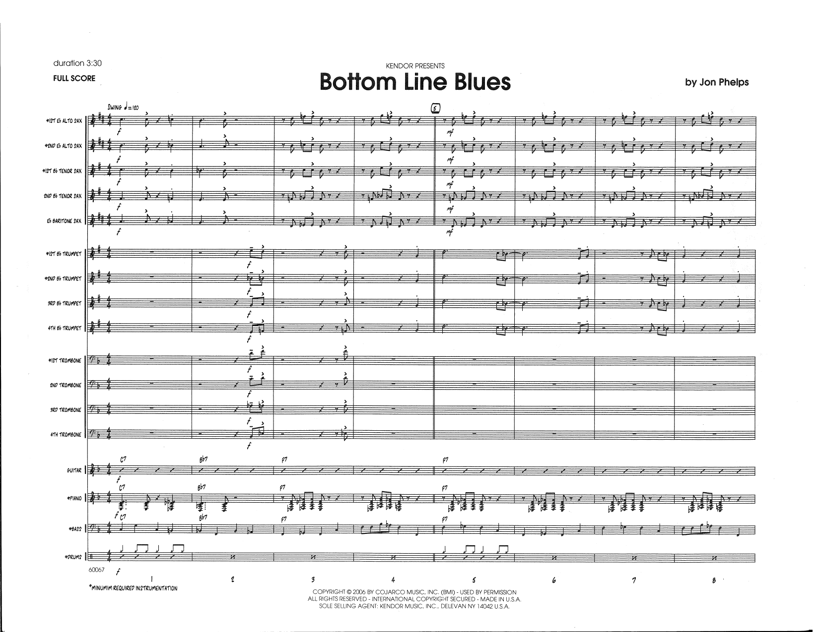 Bottom Line Blues - Full Score (Jazz Ensemble) von Jon Phelps