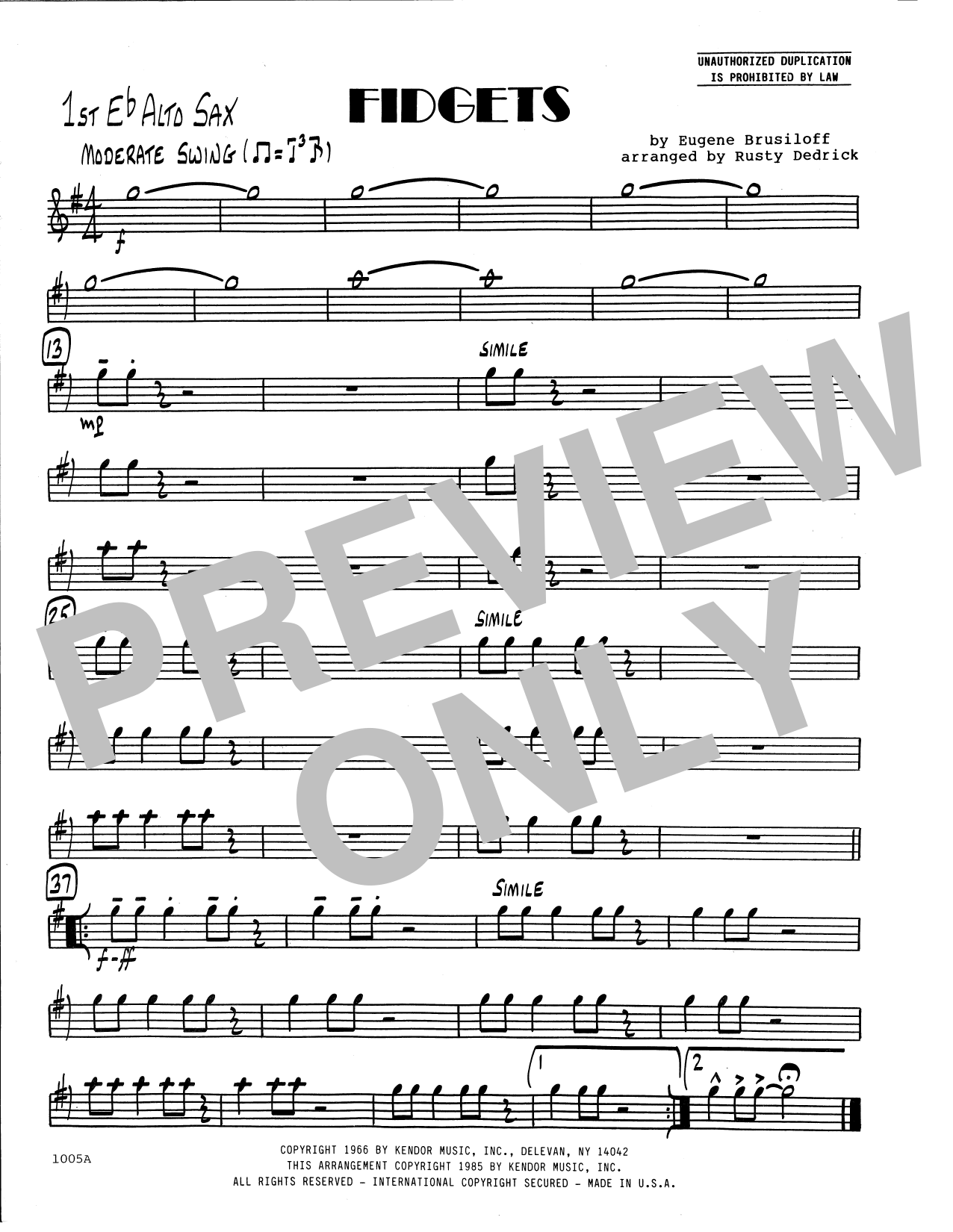 Fidgets (arr. Rusty Dedrick) - 1st Eb Alto Saxophone (Jazz Ensemble) von Eugene Brusiloff