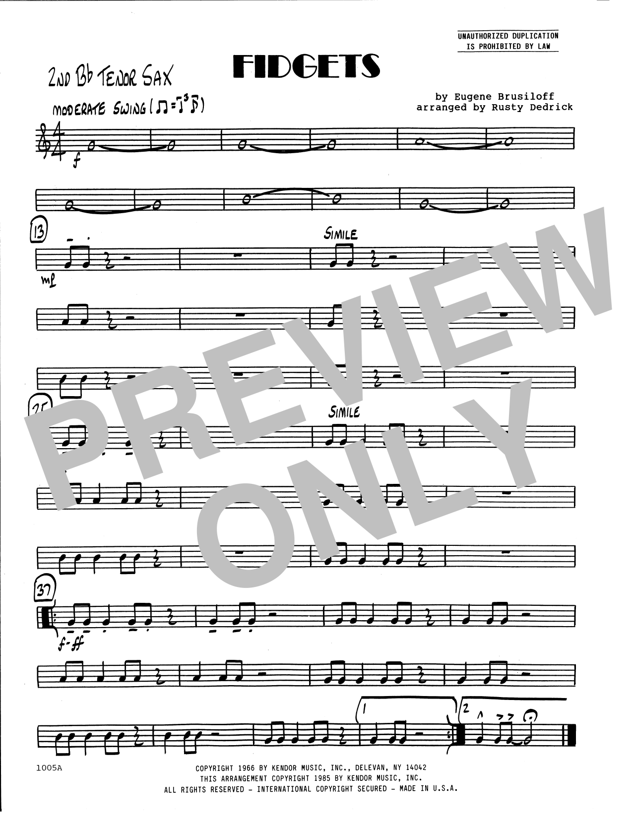 Fidgets (arr. Rusty Dedrick) - 2nd Bb Tenor Saxophone (Jazz Ensemble) von Eugene Brusiloff