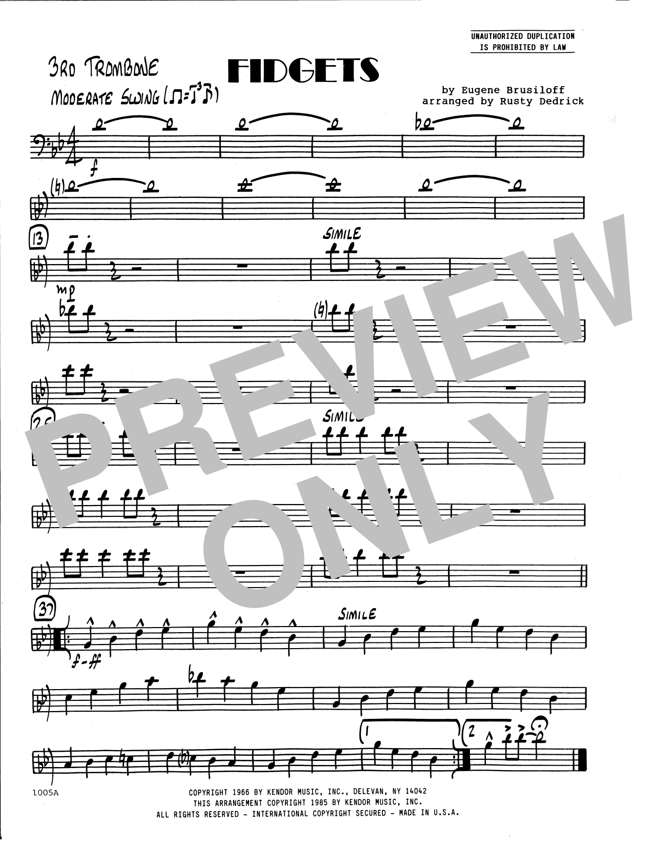 Fidgets (arr. Rusty Dedrick) - 3rd Trombone (Jazz Ensemble) von Eugene Brusiloff