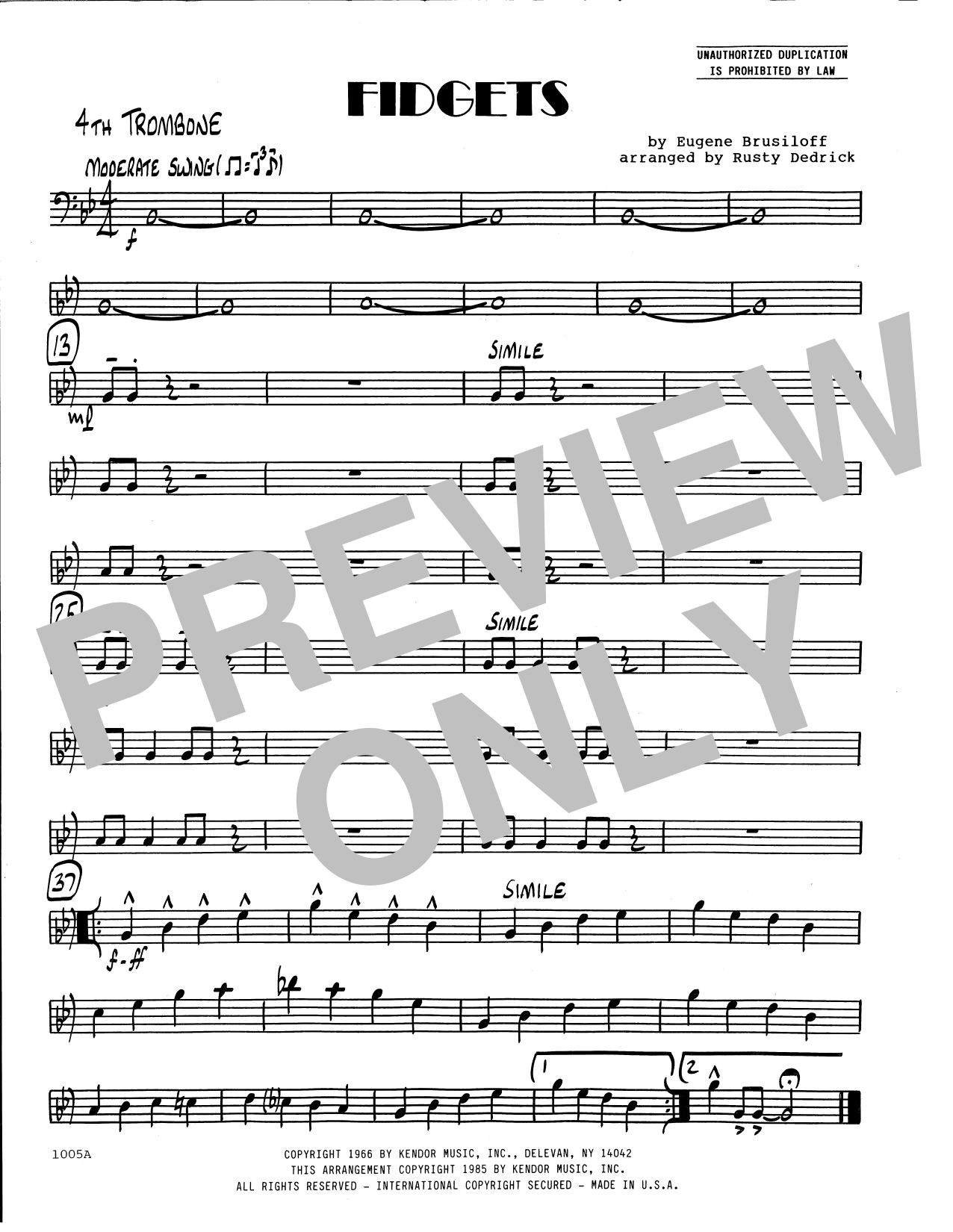 Fidgets (arr. Rusty Dedrick) - 4th Trombone (Jazz Ensemble) von Eugene Brusiloff