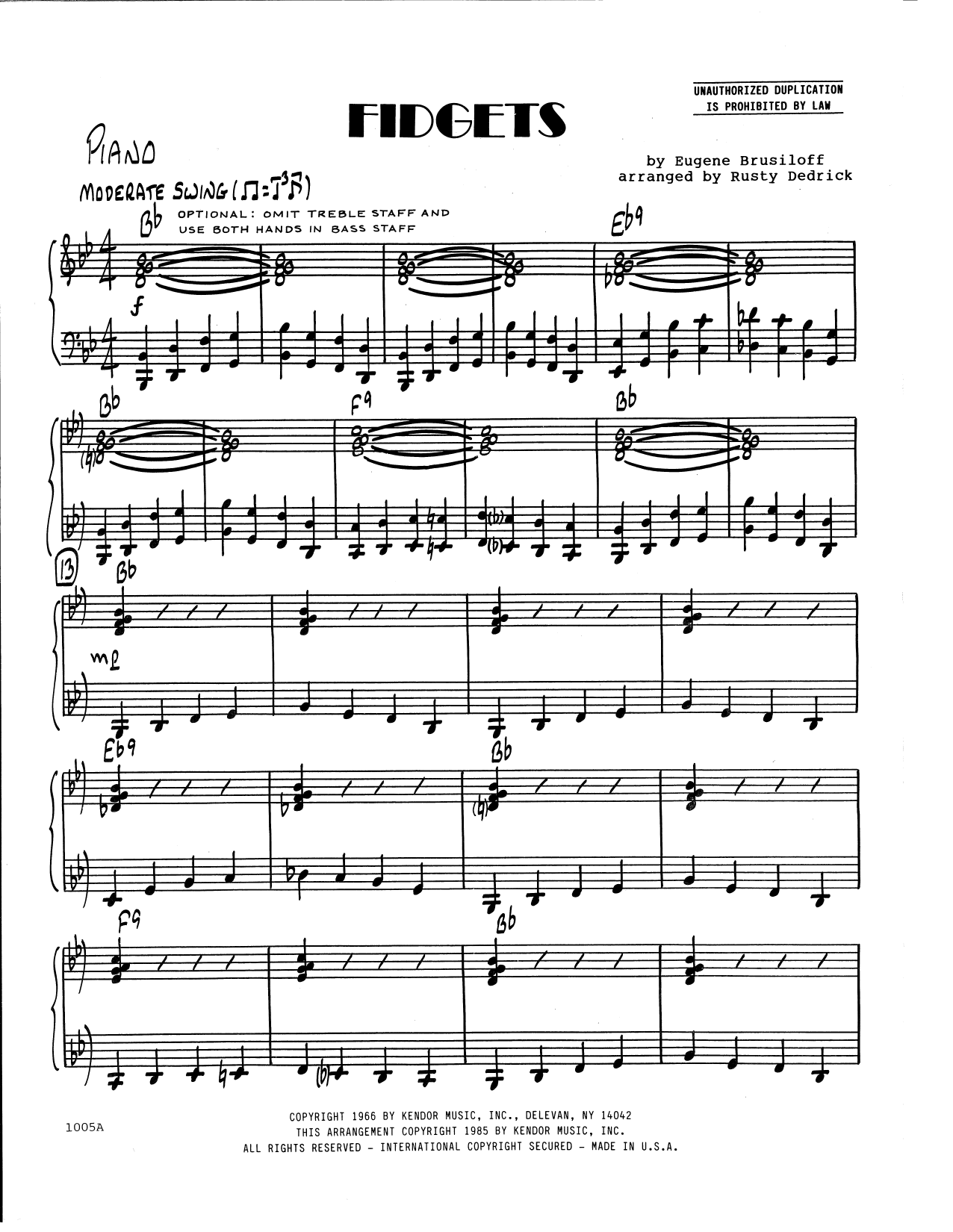 Fidgets (arr. Rusty Dedrick) - Piano (Jazz Ensemble) von Eugene Brusiloff