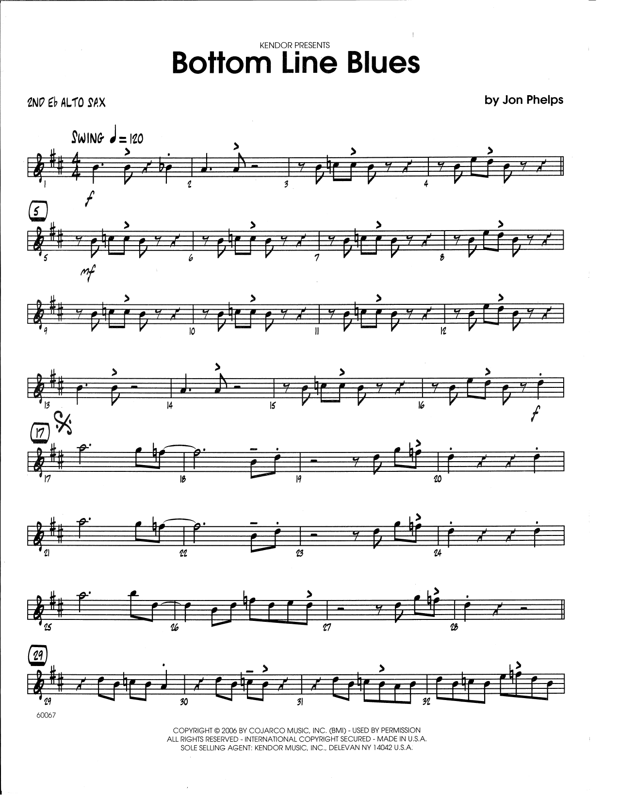 Bottom Line Blues - 2nd Eb Alto Saxophone (Jazz Ensemble) von Jon Phelps
