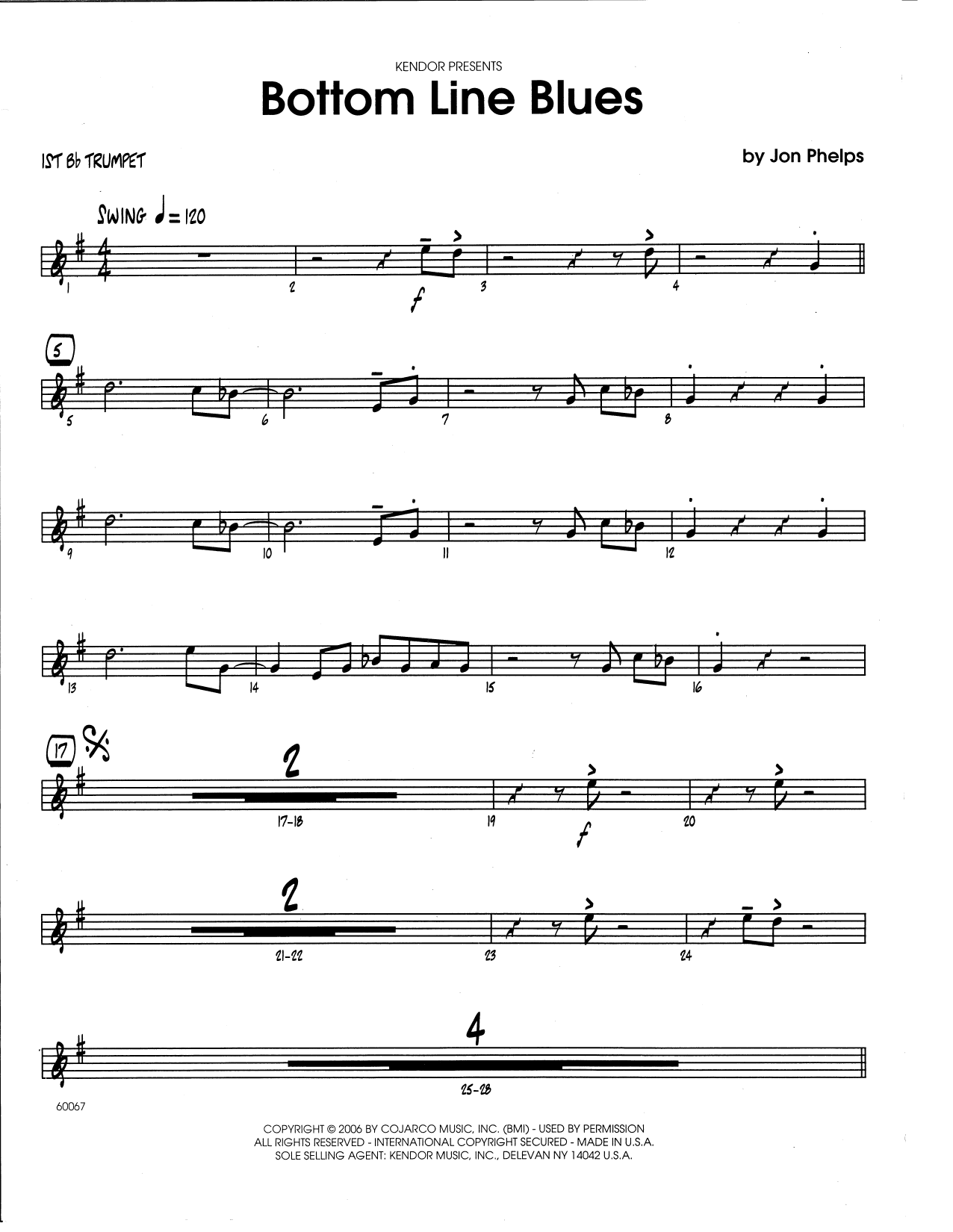 Bottom Line Blues - 1st Bb Trumpet (Jazz Ensemble) von Jon Phelps