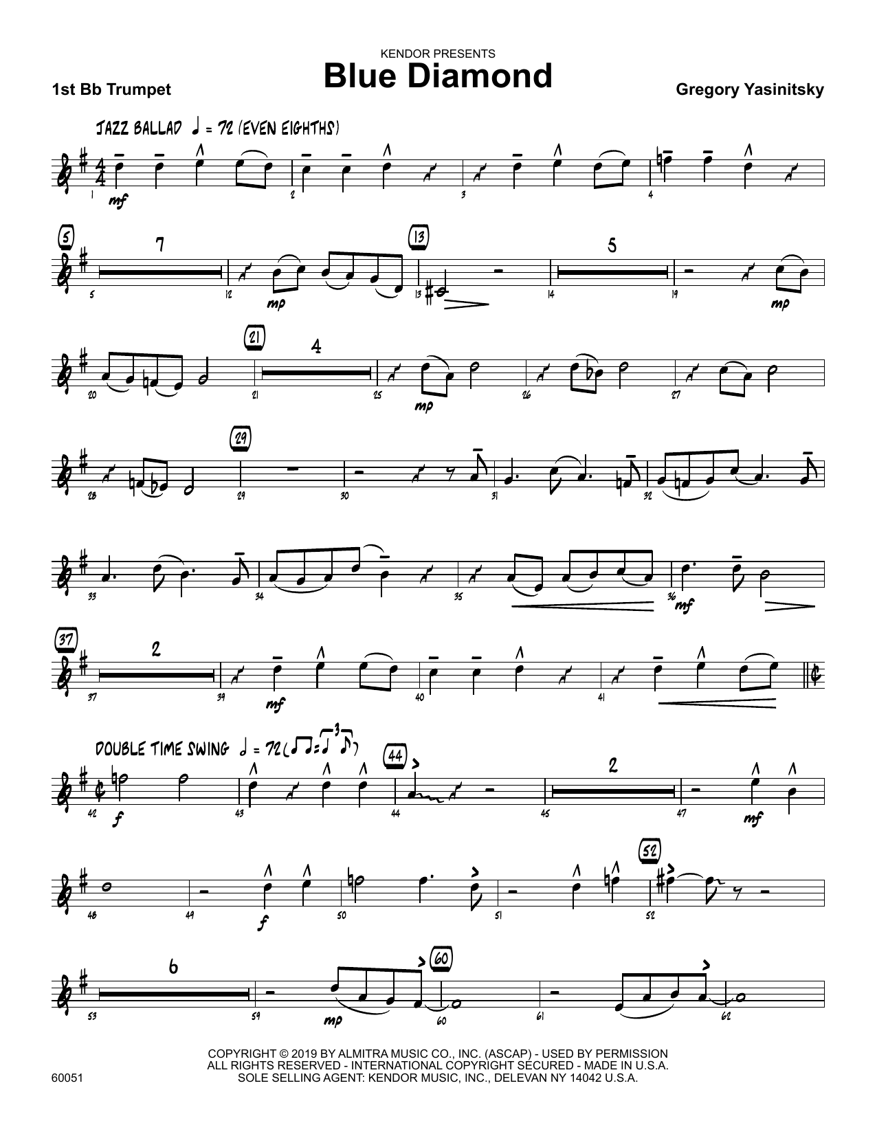 Blue Diamond - 1st Bb Trumpet (Jazz Ensemble) von Gregory Yasinitsky