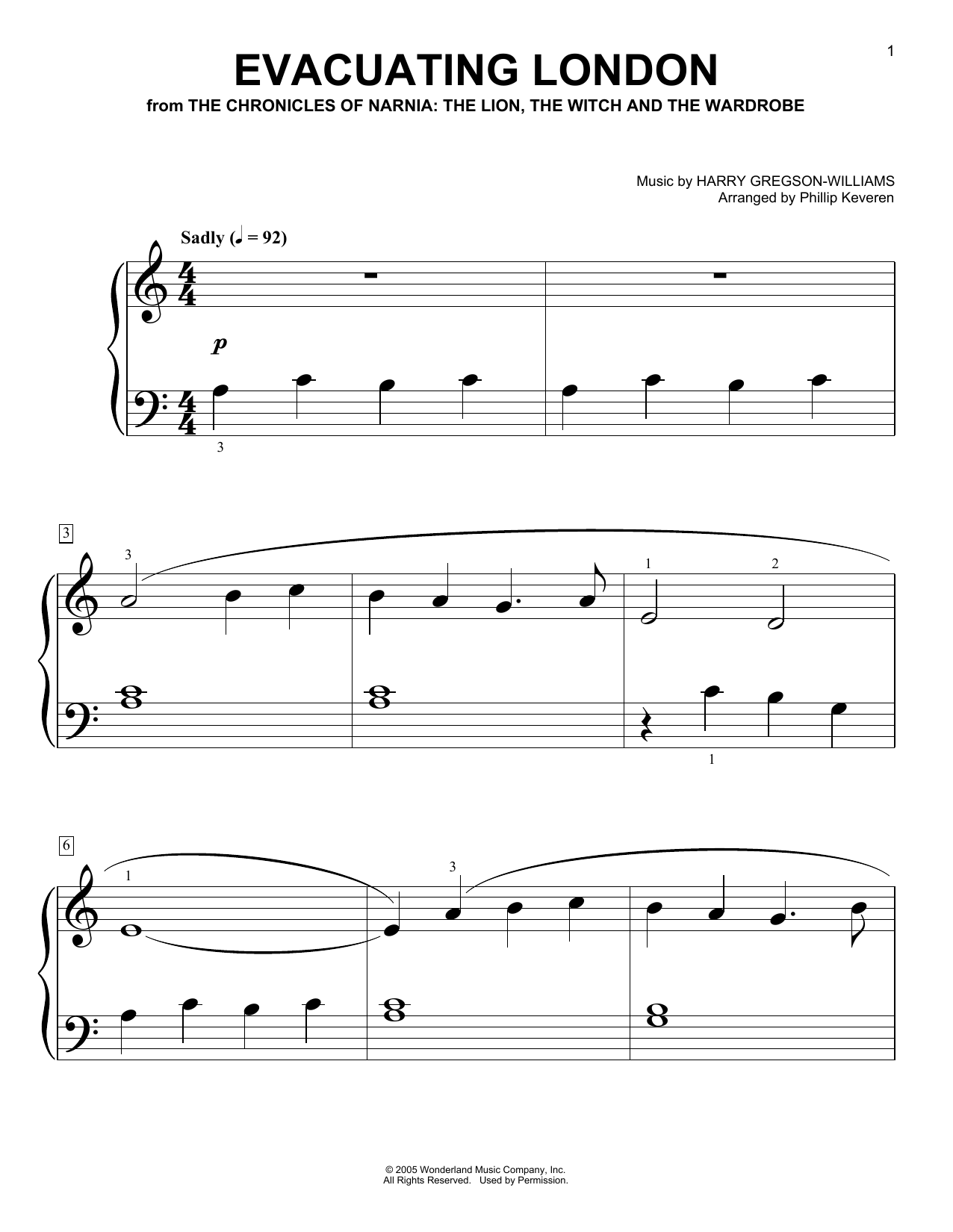 Evacuating London (from The Chronicles Of Narnia) (arr. Phillip Keveren) (Big Note Piano) von Harry Gregson-Williams