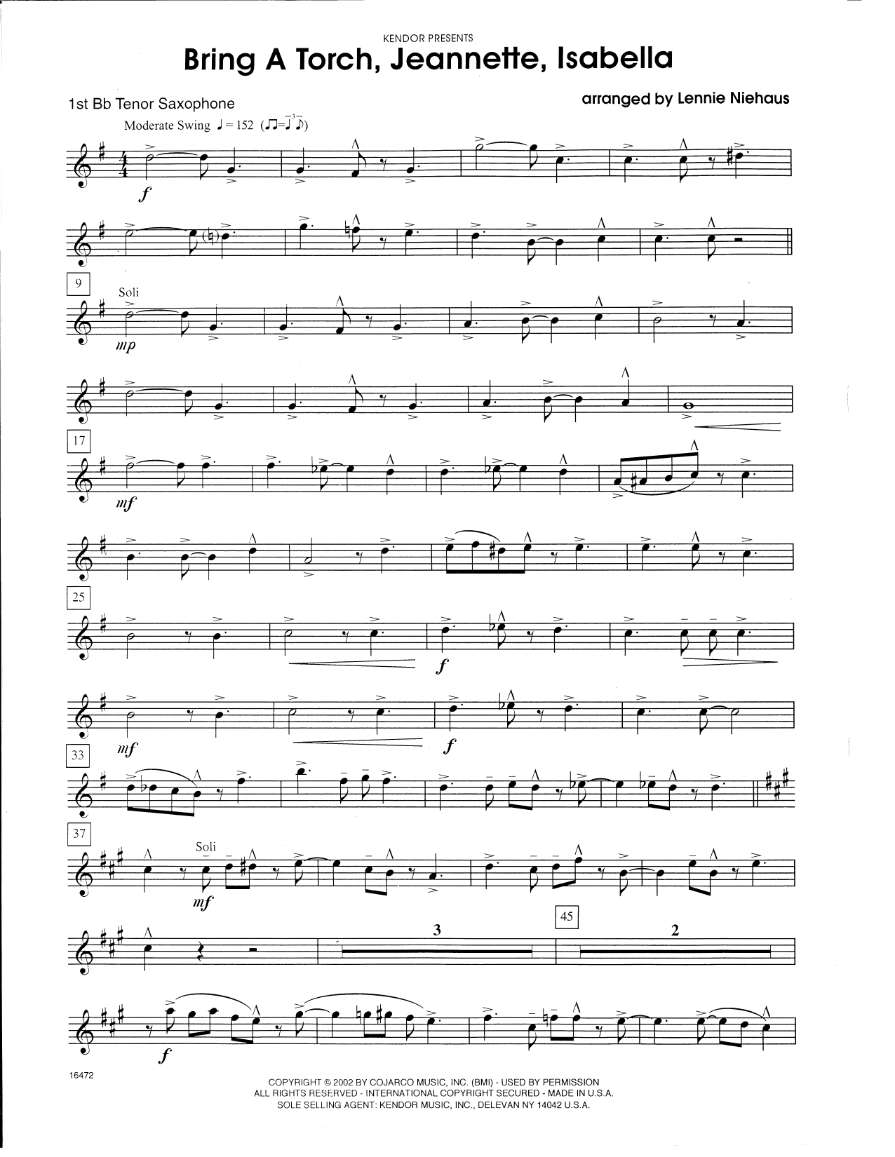 Bring a Torch, Jeannette, Isabella (arr. Lennie Niehaus) - 1st Tenor Saxophone (Woodwind Ensemble) von Traditional