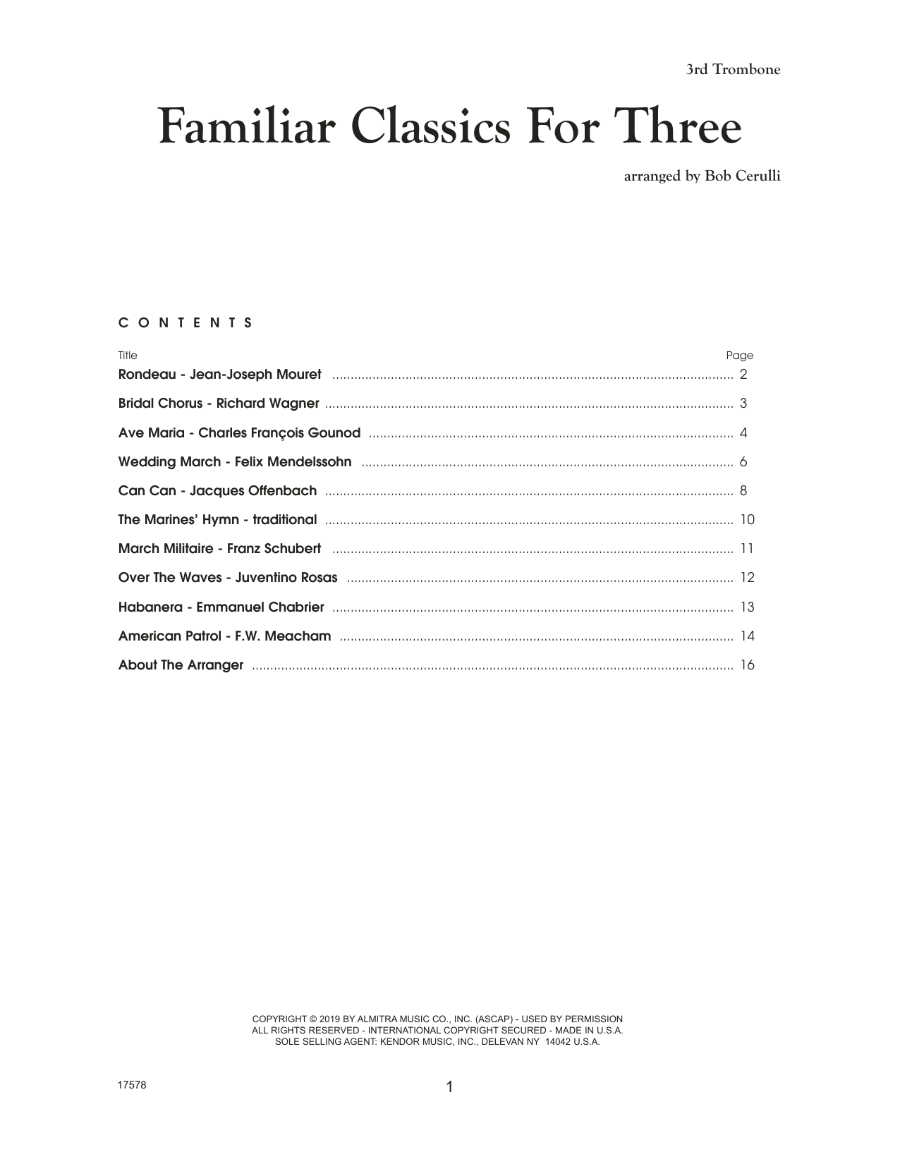 Familiar Classics For Three (arr. Bob Cerulli) - 3rd Trombone (Brass Ensemble) von Various