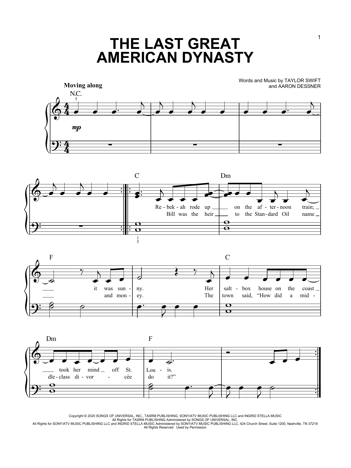 the last great american dynasty (Easy Piano) von Taylor Swift