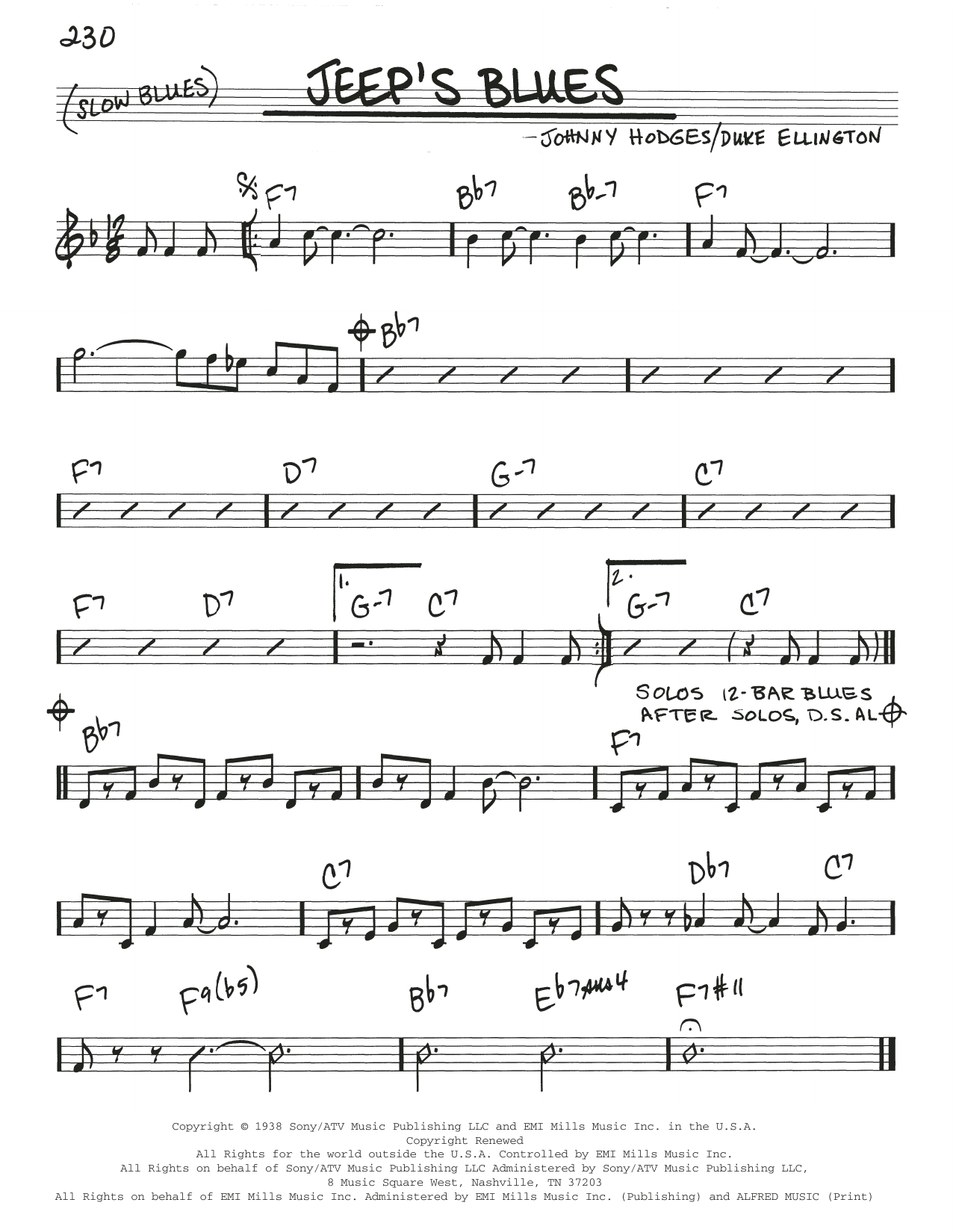 Jeep's Blues (Real Book  Melody & Chords) von Duke Ellington